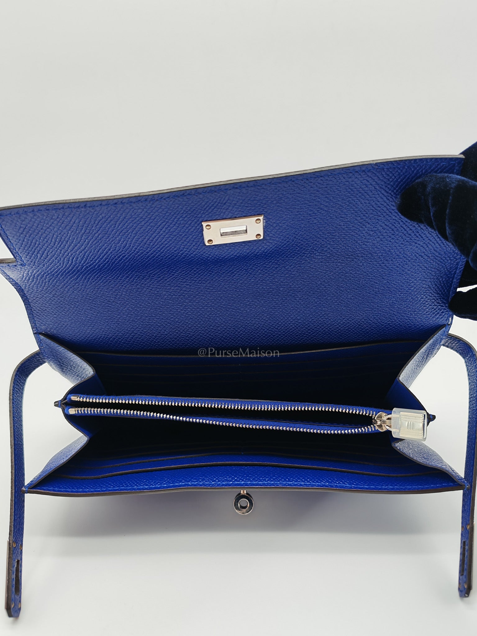 Kelly Wallet in Epsom Leather and Palladium Hardware Stamp Square R (2014) | Purse Maison Luxury Bags Shop