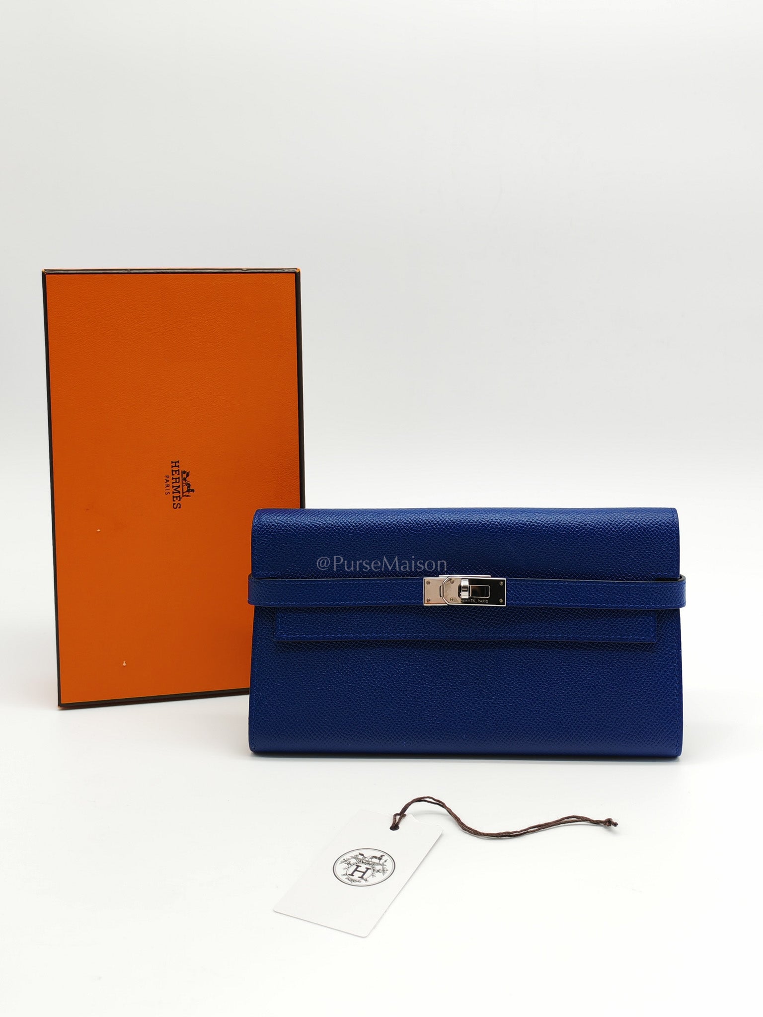 Kelly Wallet in Epsom Leather and Palladium Hardware Stamp Square R (2014) | Purse Maison Luxury Bags Shop