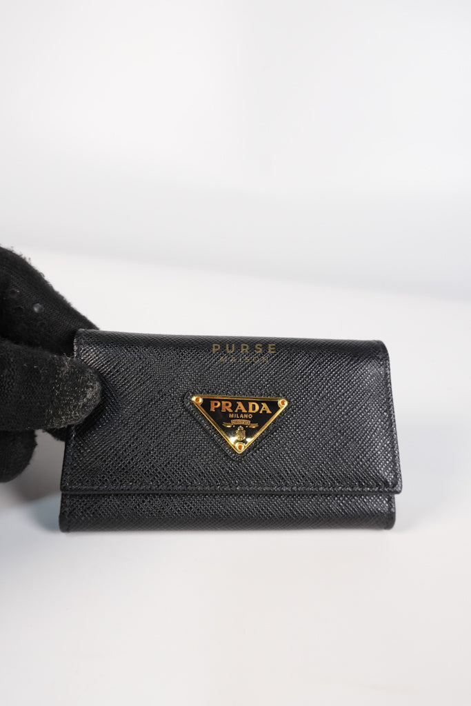 Key Holder in Black Saffiano Leather Gold Hardware | Purse Maison Luxury Bags Shop