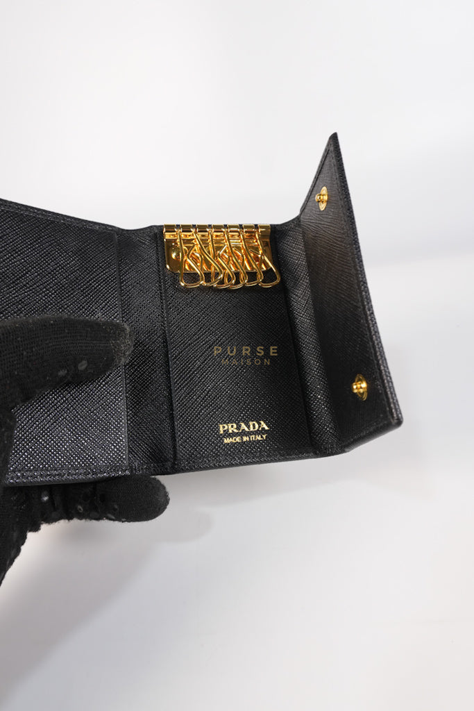 Key Holder in Black Saffiano Leather Gold Hardware | Purse Maison Luxury Bags Shop