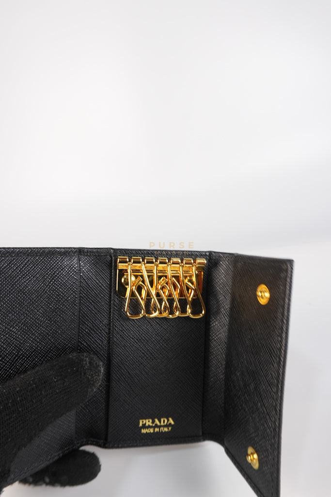 Key Holder in Black Saffiano Leather Gold Hardware | Purse Maison Luxury Bags Shop