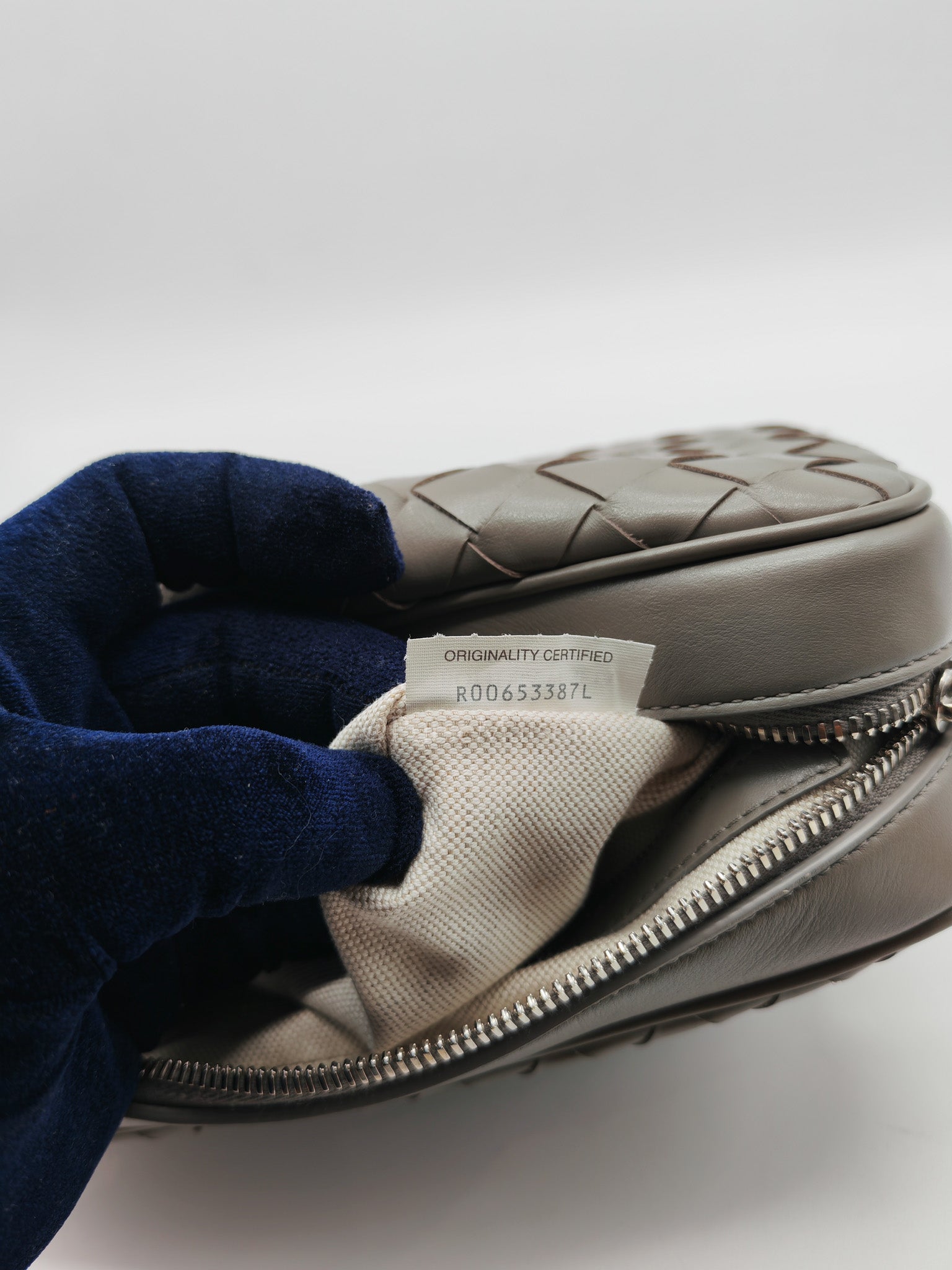 Mini Loop Camera Bag in Thunder Gray Nappa Intrecciato Leather