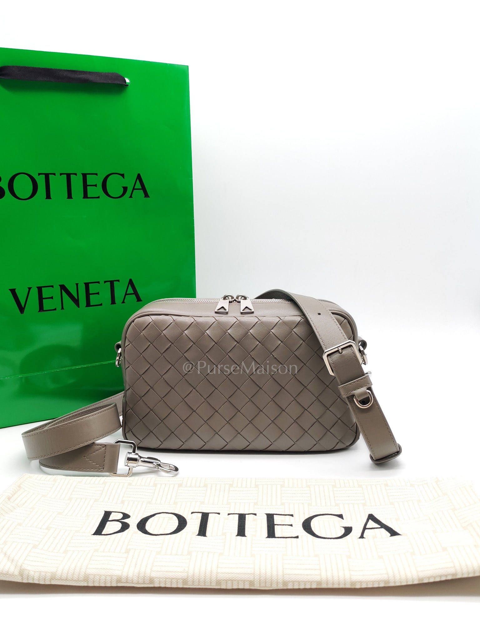 Mini Loop Camera Bag in Thunder Gray Nappa Intrecciato Leather