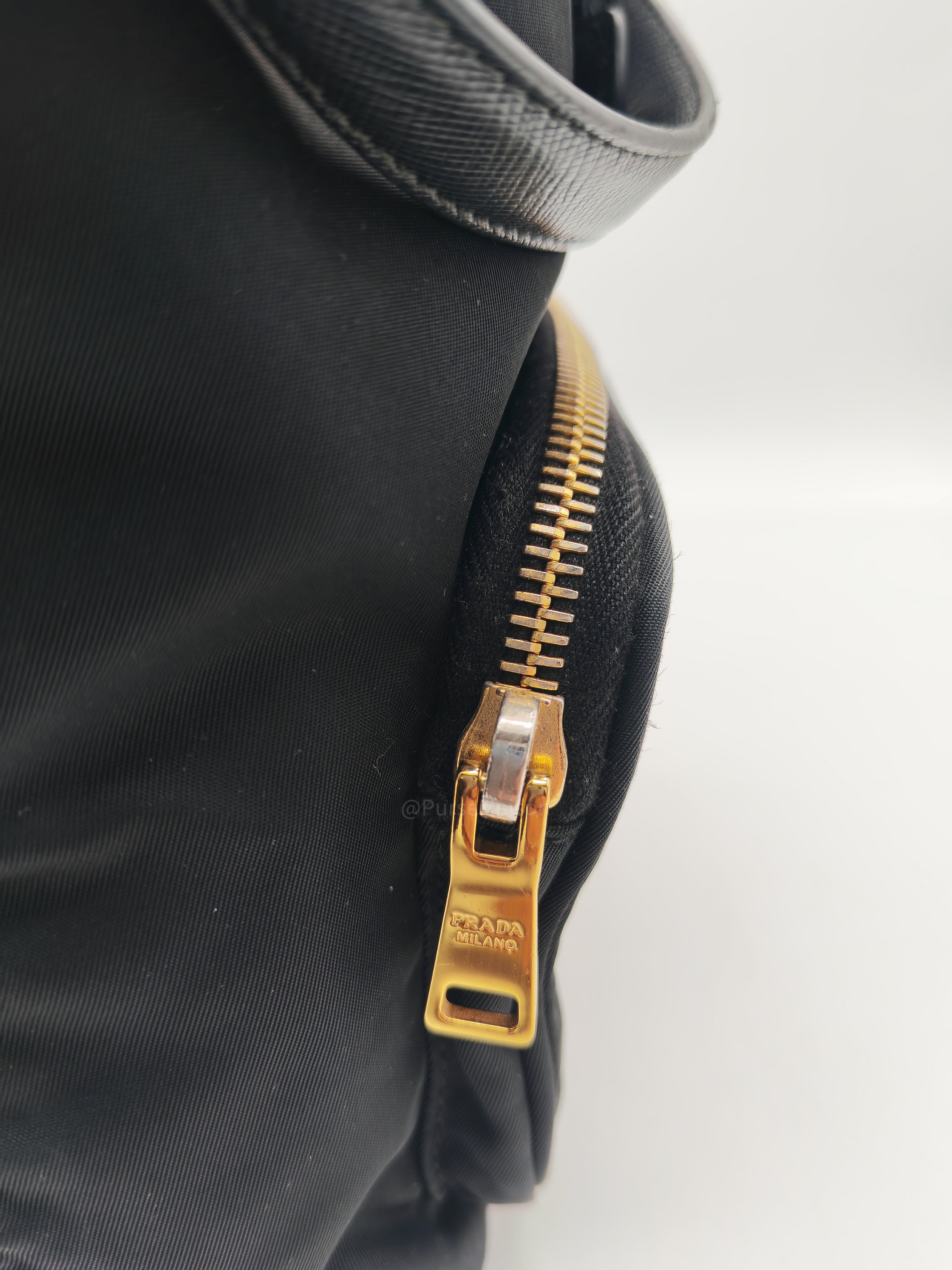 Prada Duet Re-Nylon bucket Bag Small in Black Tessuto Nylon and Gold Hardware