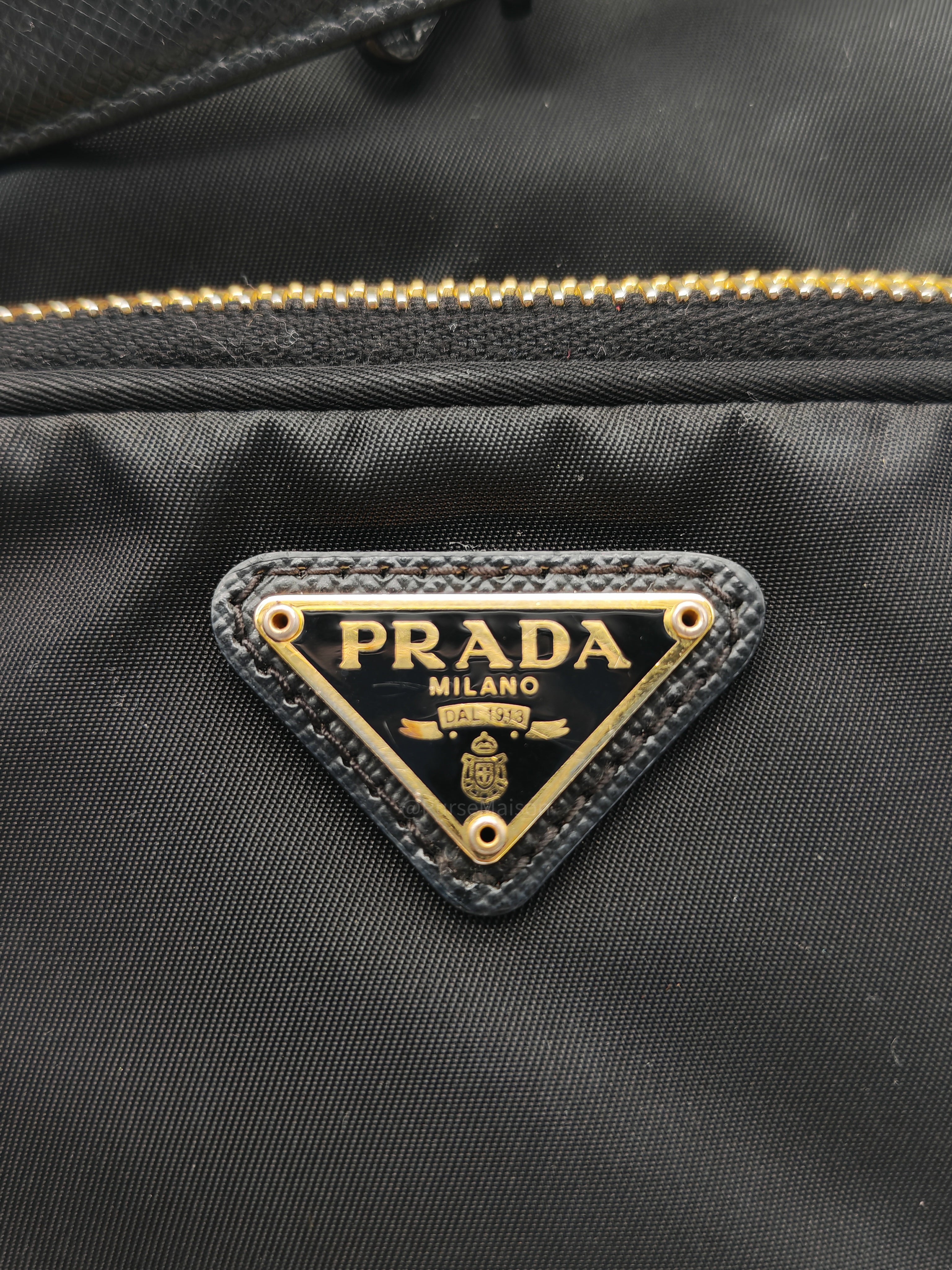 Prada Duet Re-Nylon bucket Bag Small in Black Tessuto Nylon and Gold Hardware