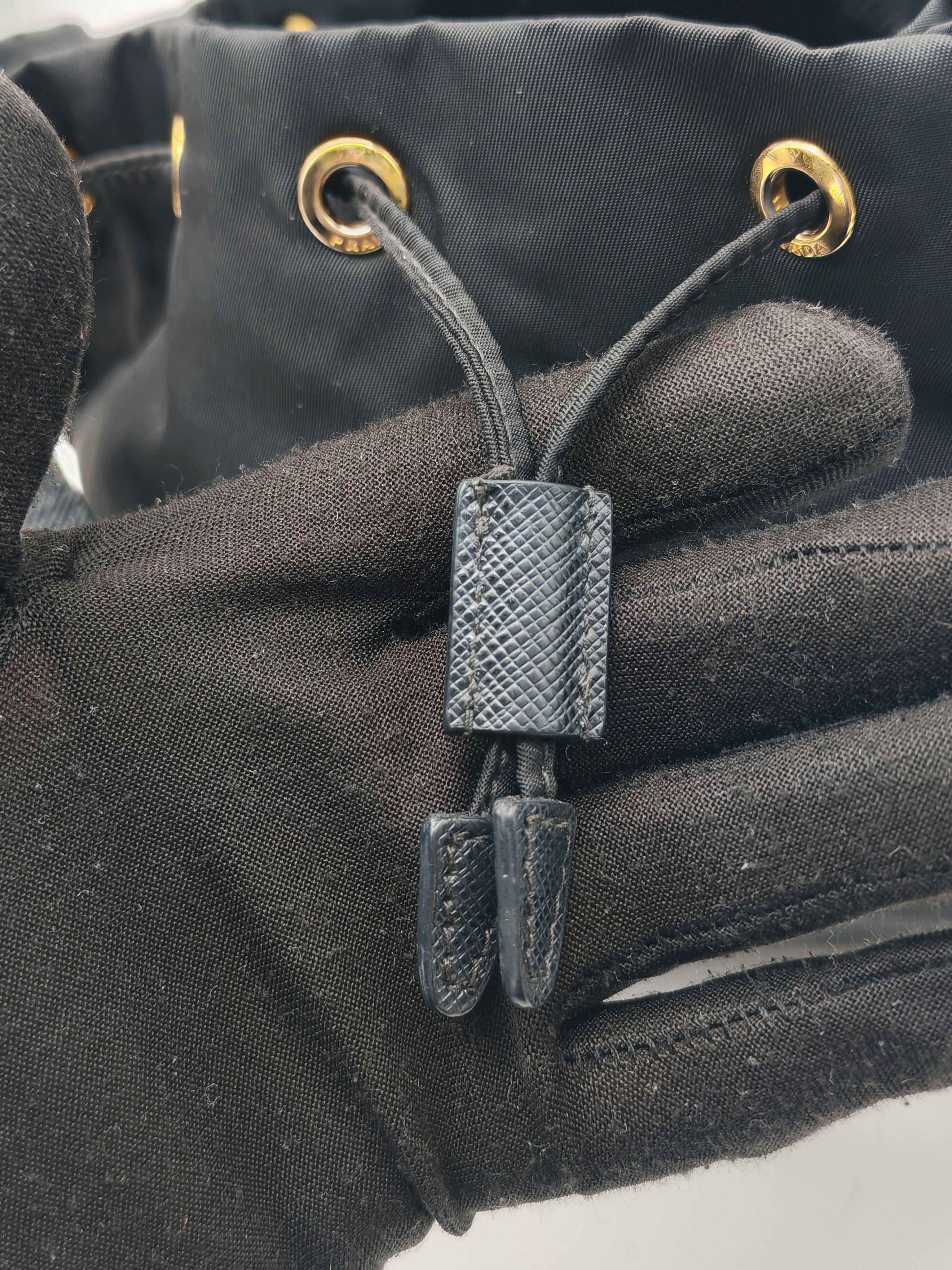 Prada Duet Re-Nylon bucket Bag Small in Black Tessuto Nylon and Gold Hardware