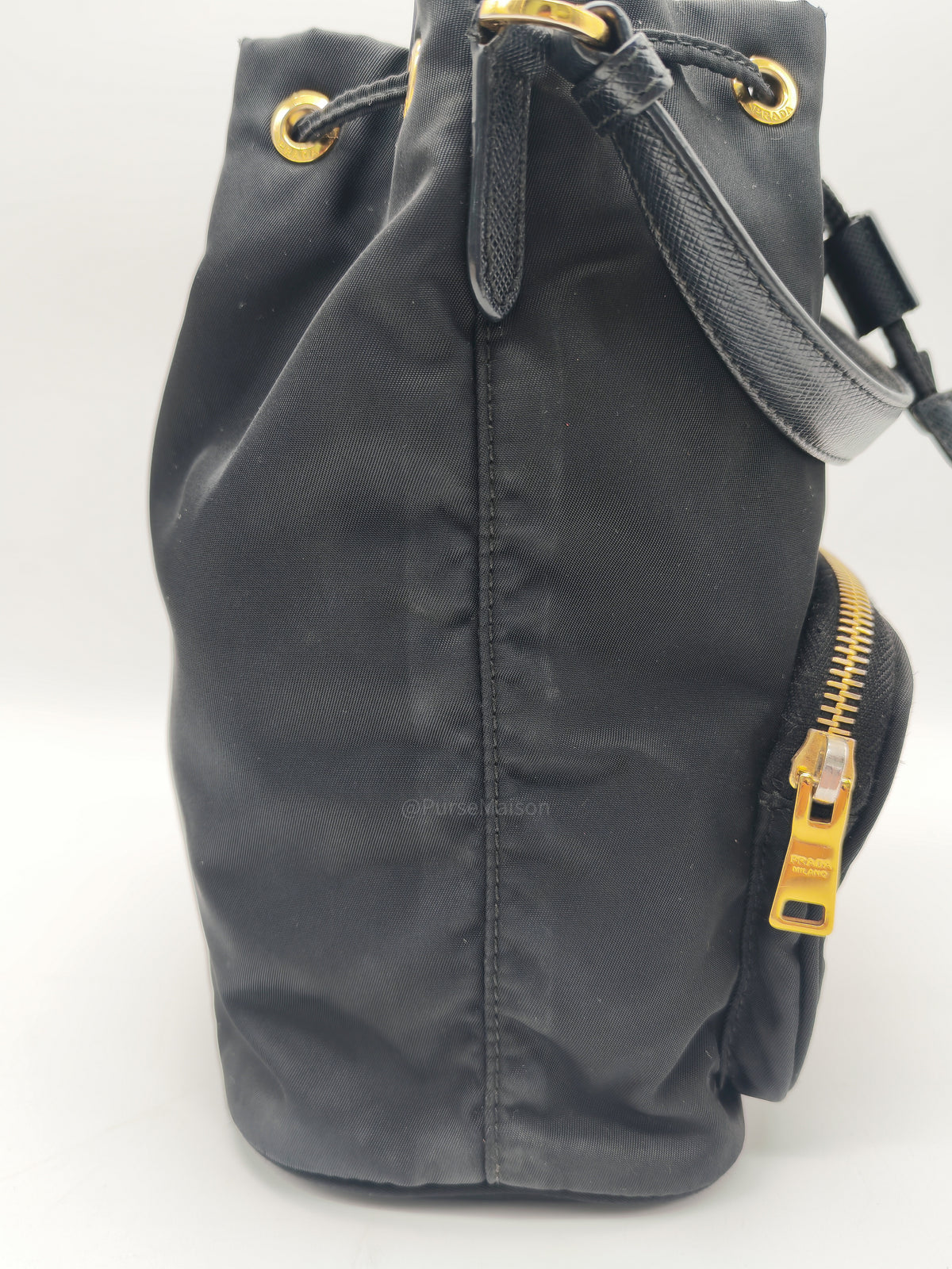 Prada Duet Re-Nylon bucket Bag Small in Black Tessuto Nylon and Gold Hardware