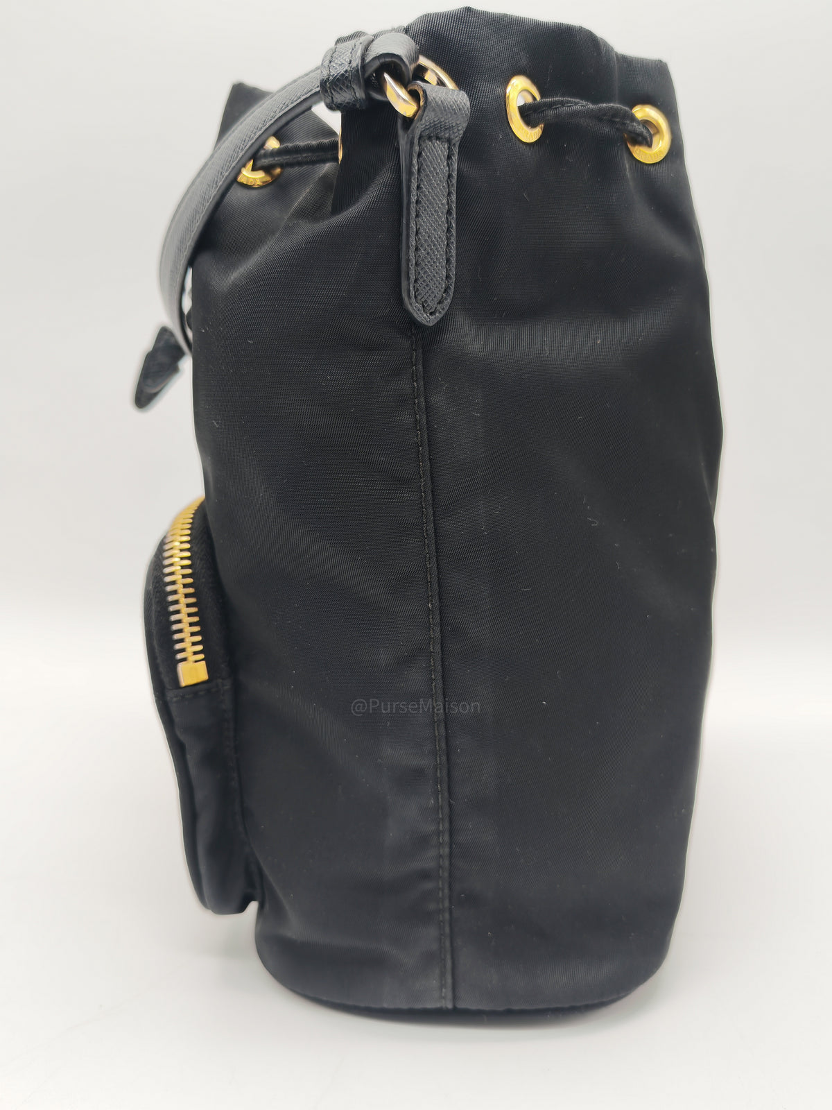 Prada Duet Re-Nylon bucket Bag Small in Black Tessuto Nylon and Gold Hardware