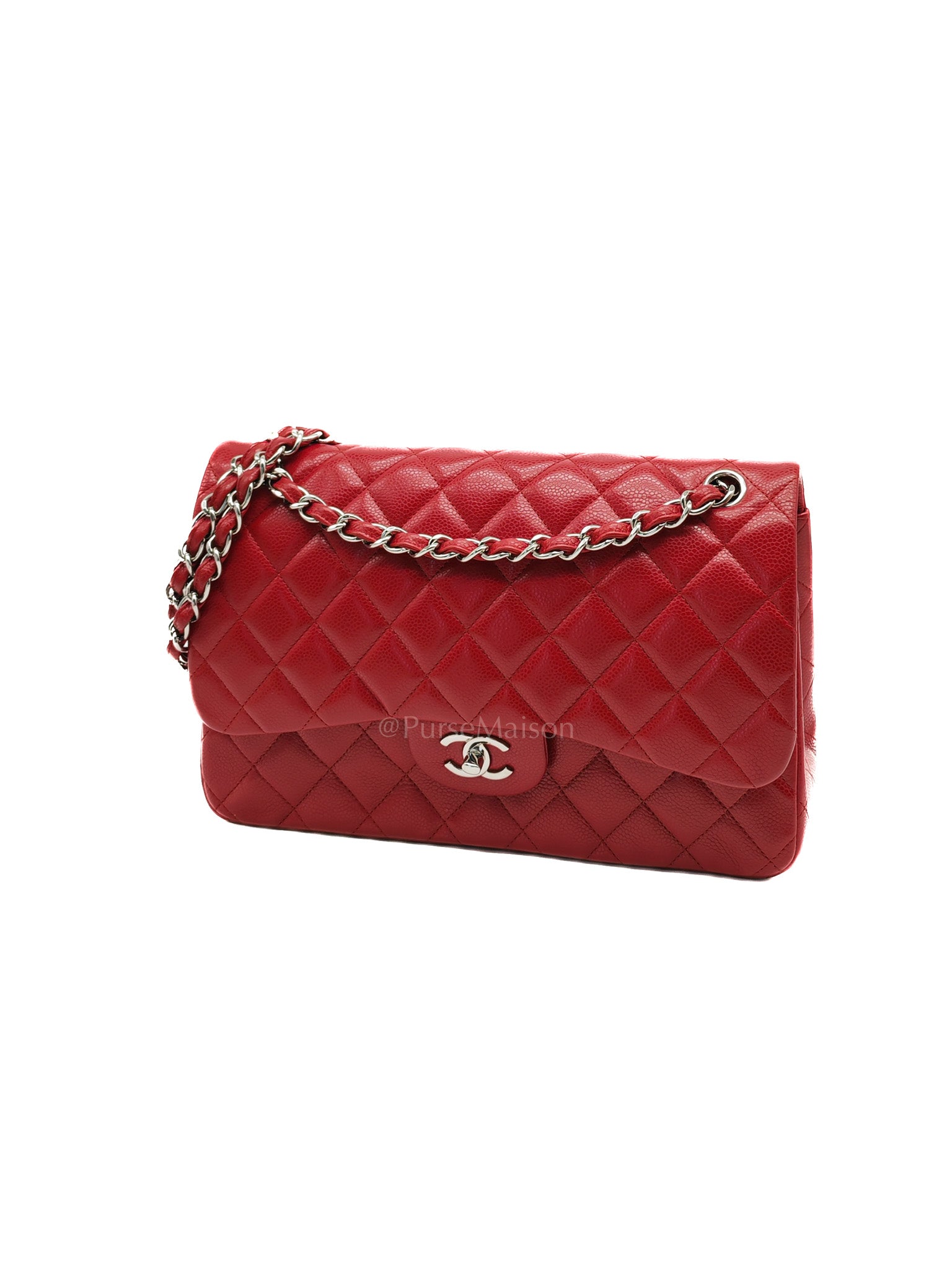 Classic Double Flap Jumbo in Red Quilted Caviar Leather and Silver Hardware Series 16