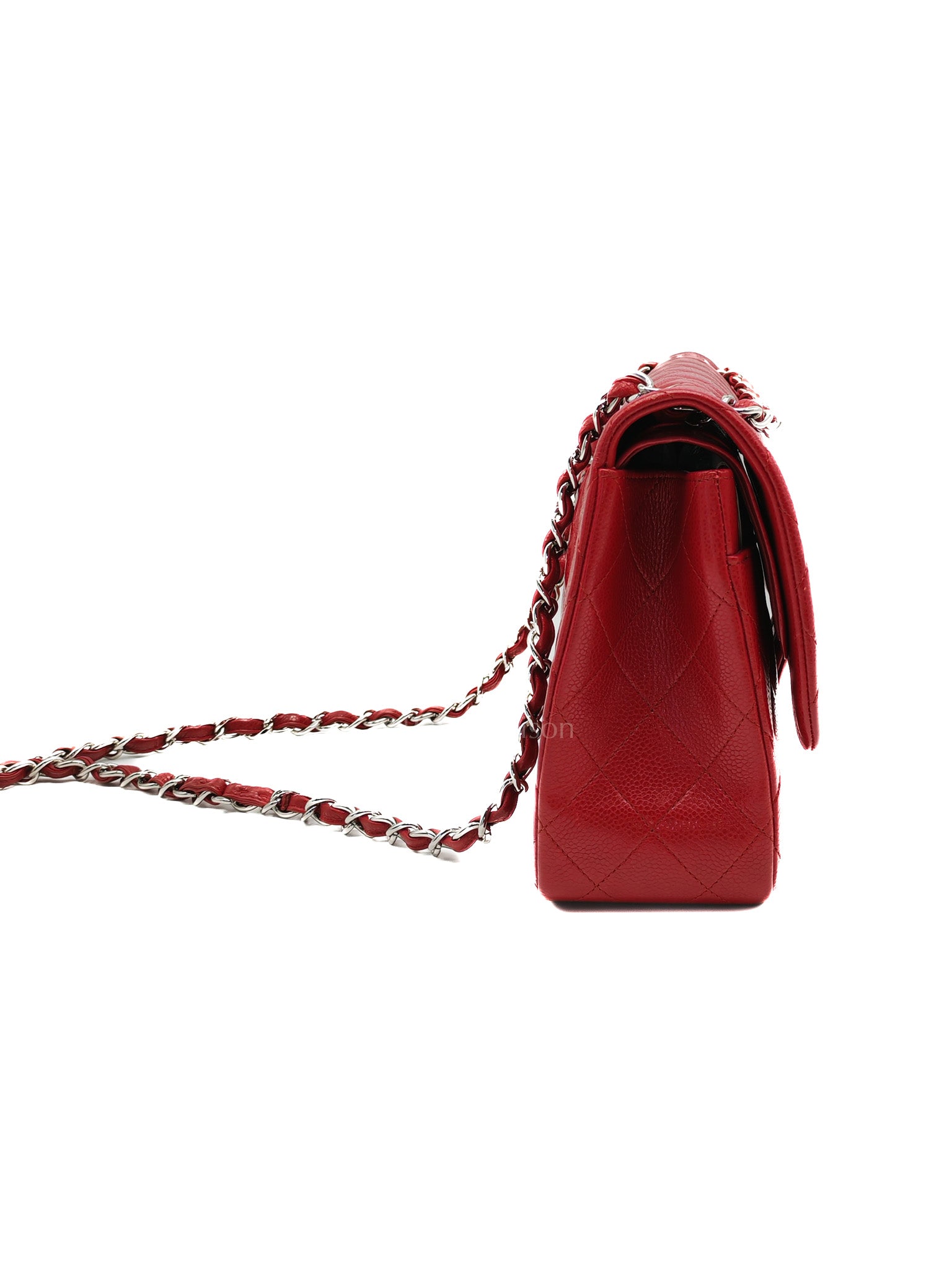 Classic Double Flap Jumbo in Red Quilted Caviar Leather and Silver Hardware Series 16