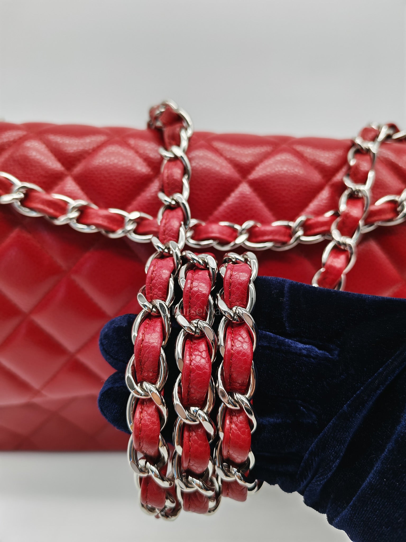 Classic Double Flap Jumbo in Red Quilted Caviar Leather and Silver Hardware Series 16