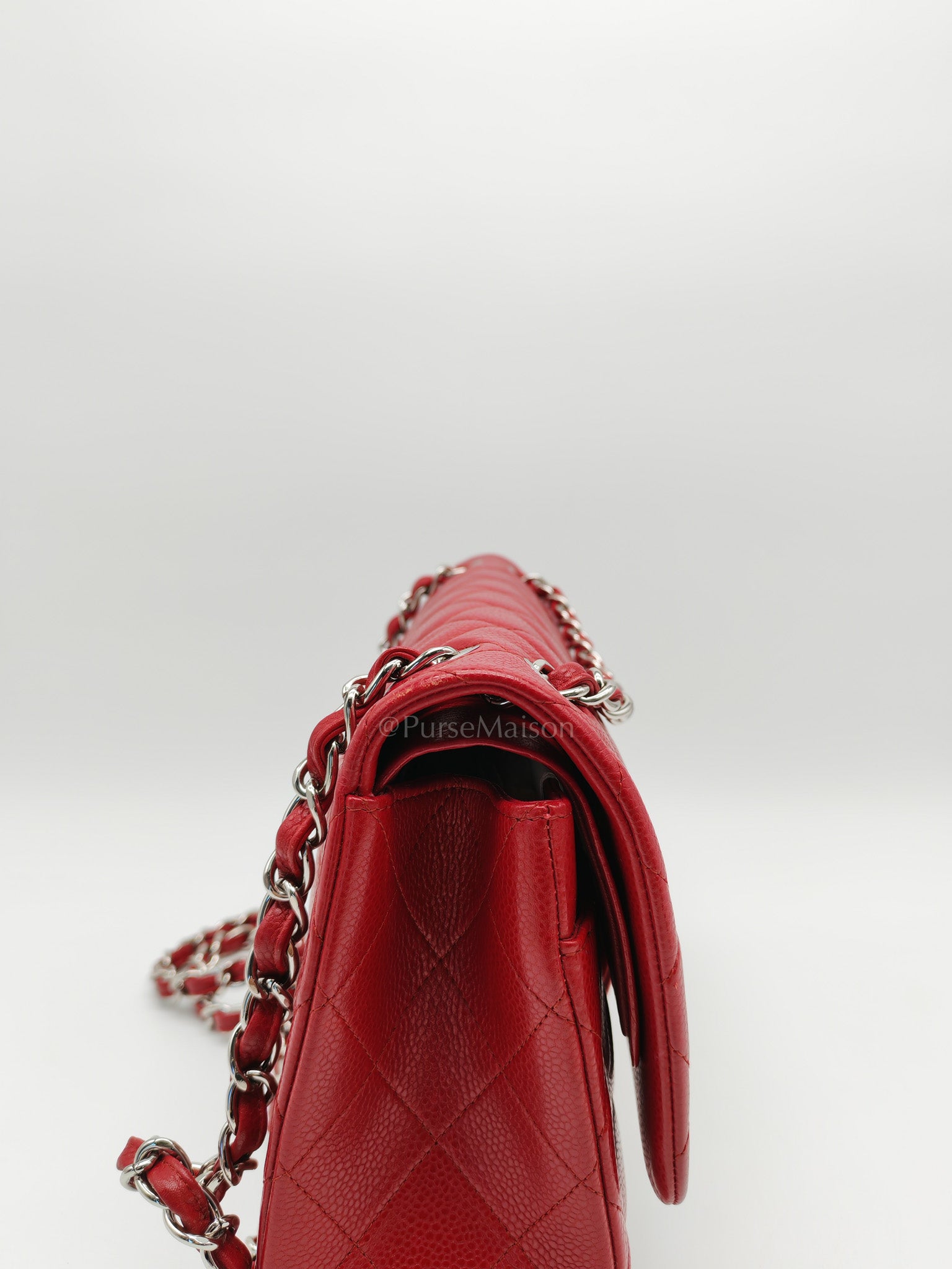 Classic Double Flap Jumbo in Red Quilted Caviar Leather and Silver Hardware Series 16