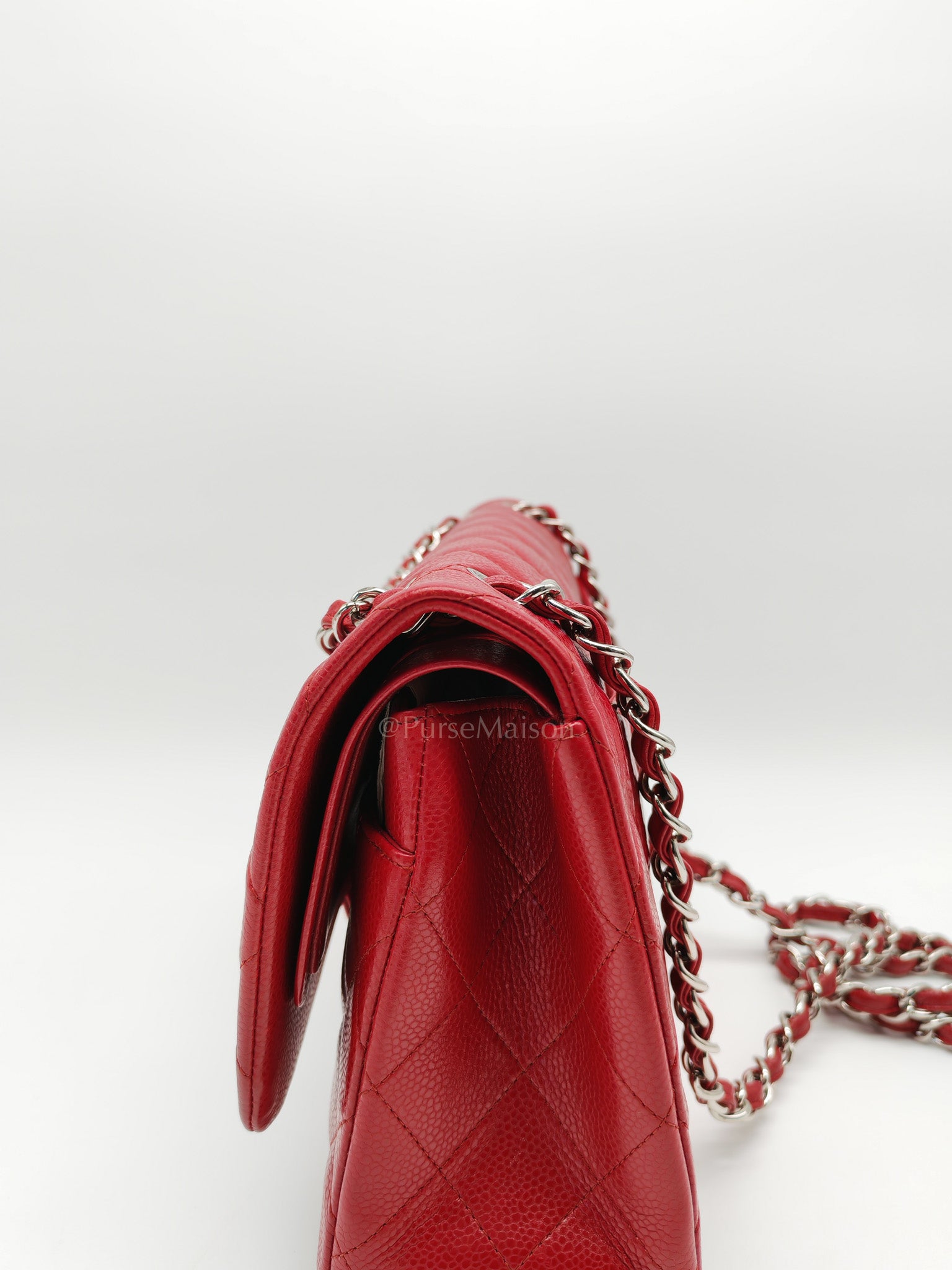 Classic Double Flap Jumbo in Red Quilted Caviar Leather and Silver Hardware Series 16