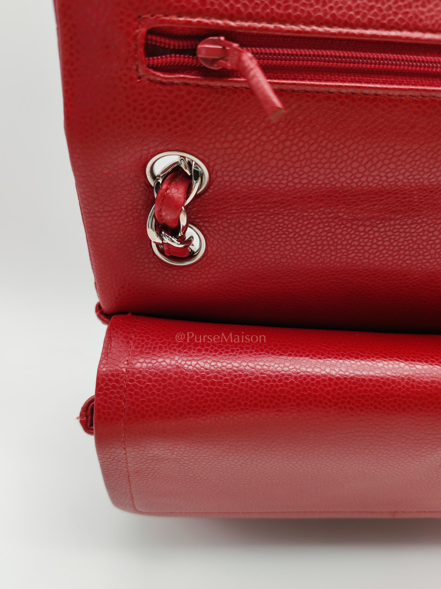 Classic Double Flap Jumbo in Red Quilted Caviar Leather and Silver Hardware Series 16