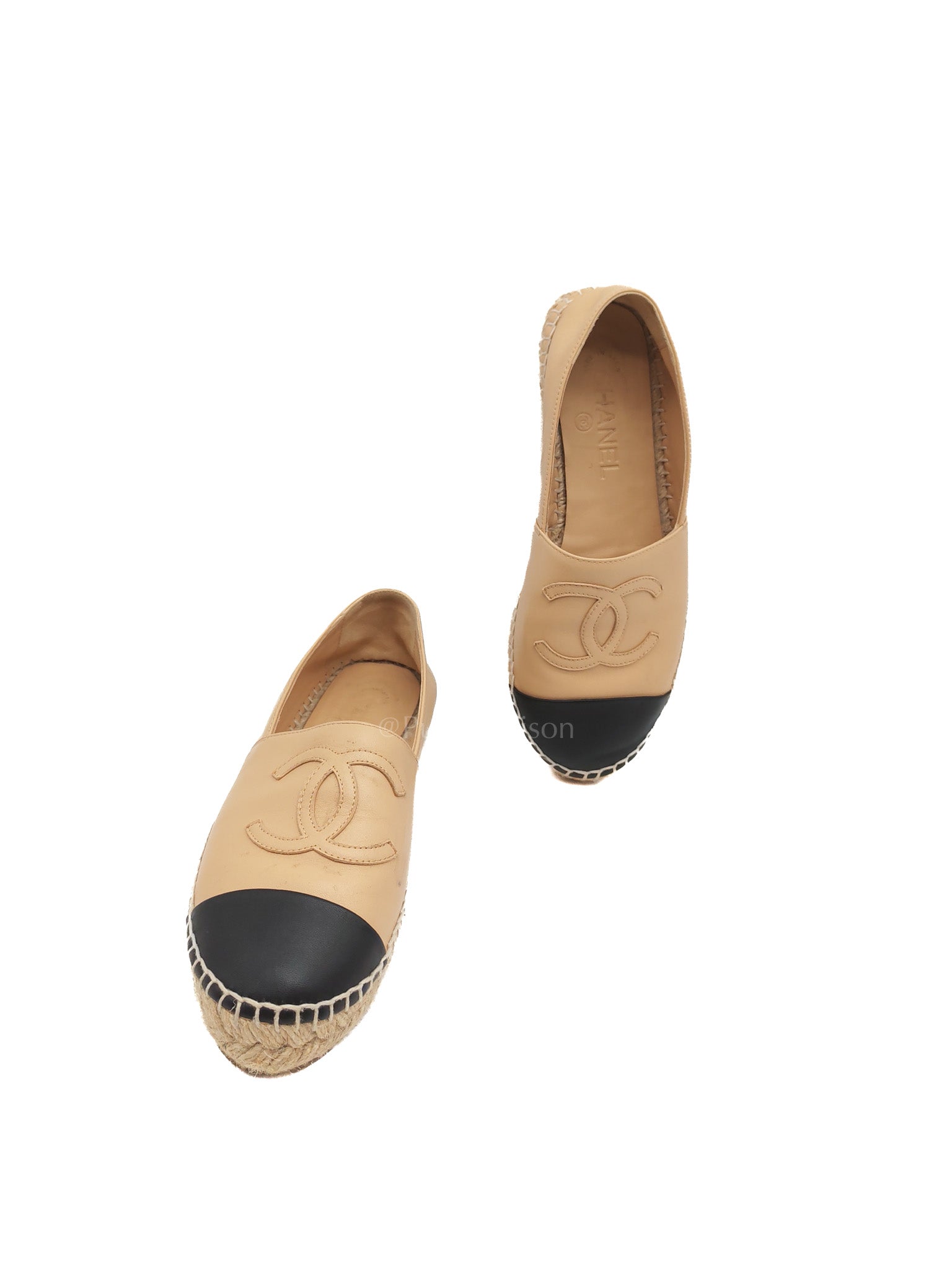 CC Espadrilles in Beige Lambskin Leather and Black Toe Size 37 EU (23.5cm)