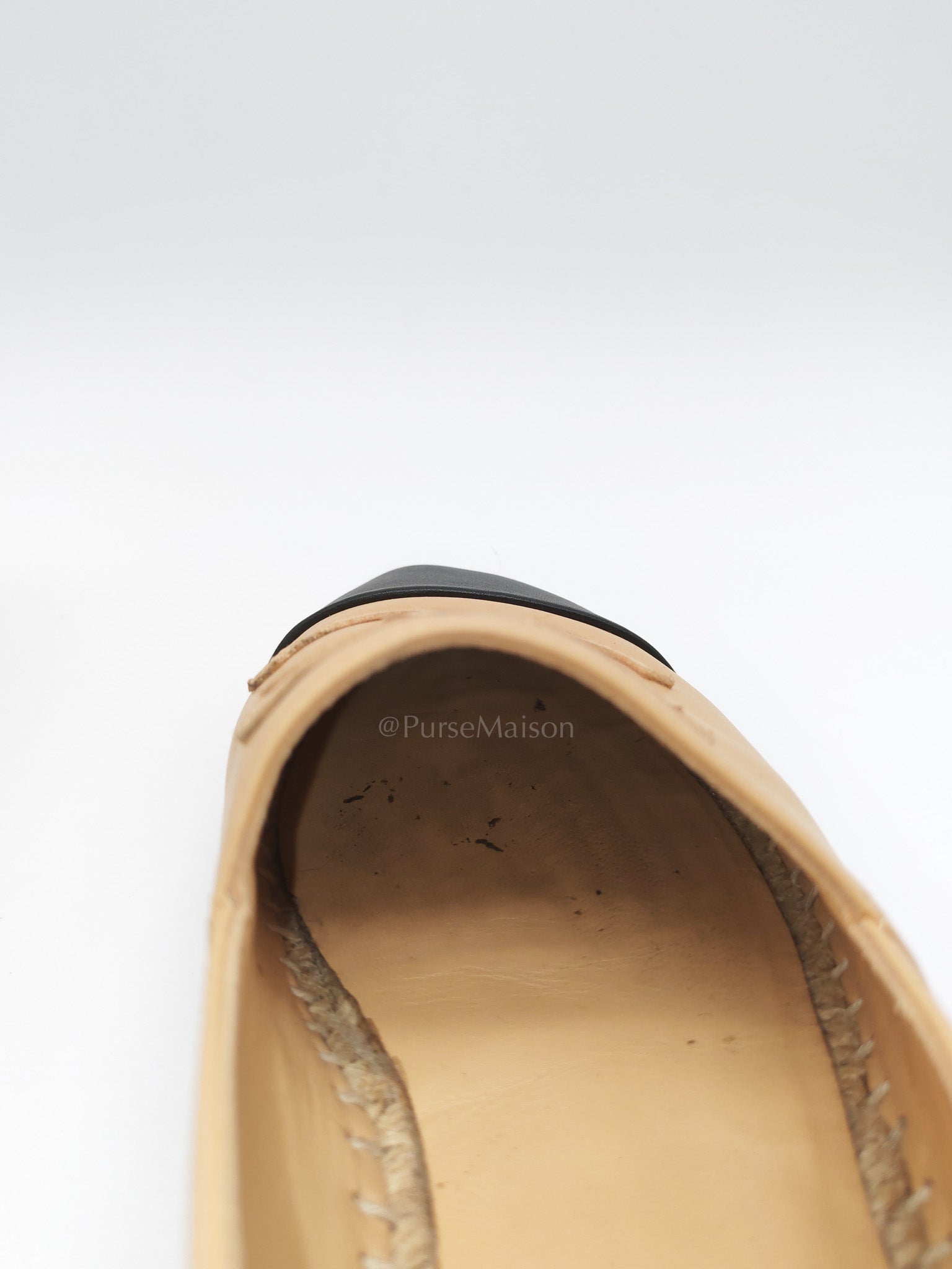 CC Espadrilles in Beige Lambskin Leather and Black Toe Size 37 EU (23.5cm)