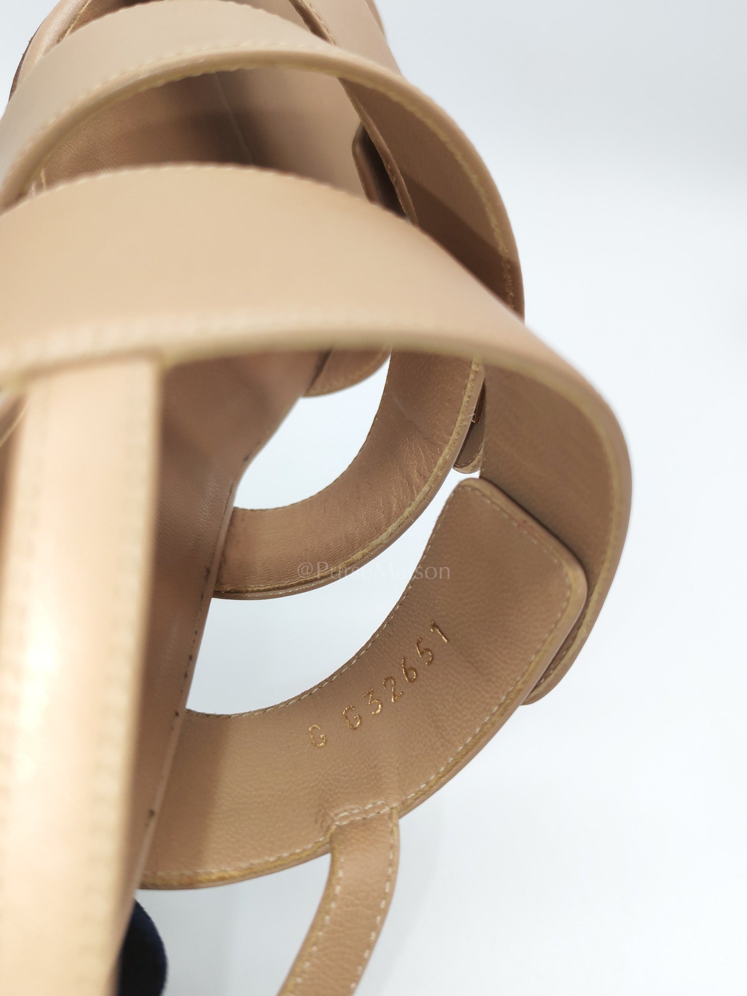 CC Turn Lock Triple Strap Sandals in Beige Calfskin Leather Light Gold Hardware Size 37.5 EU(23.5 cm)
