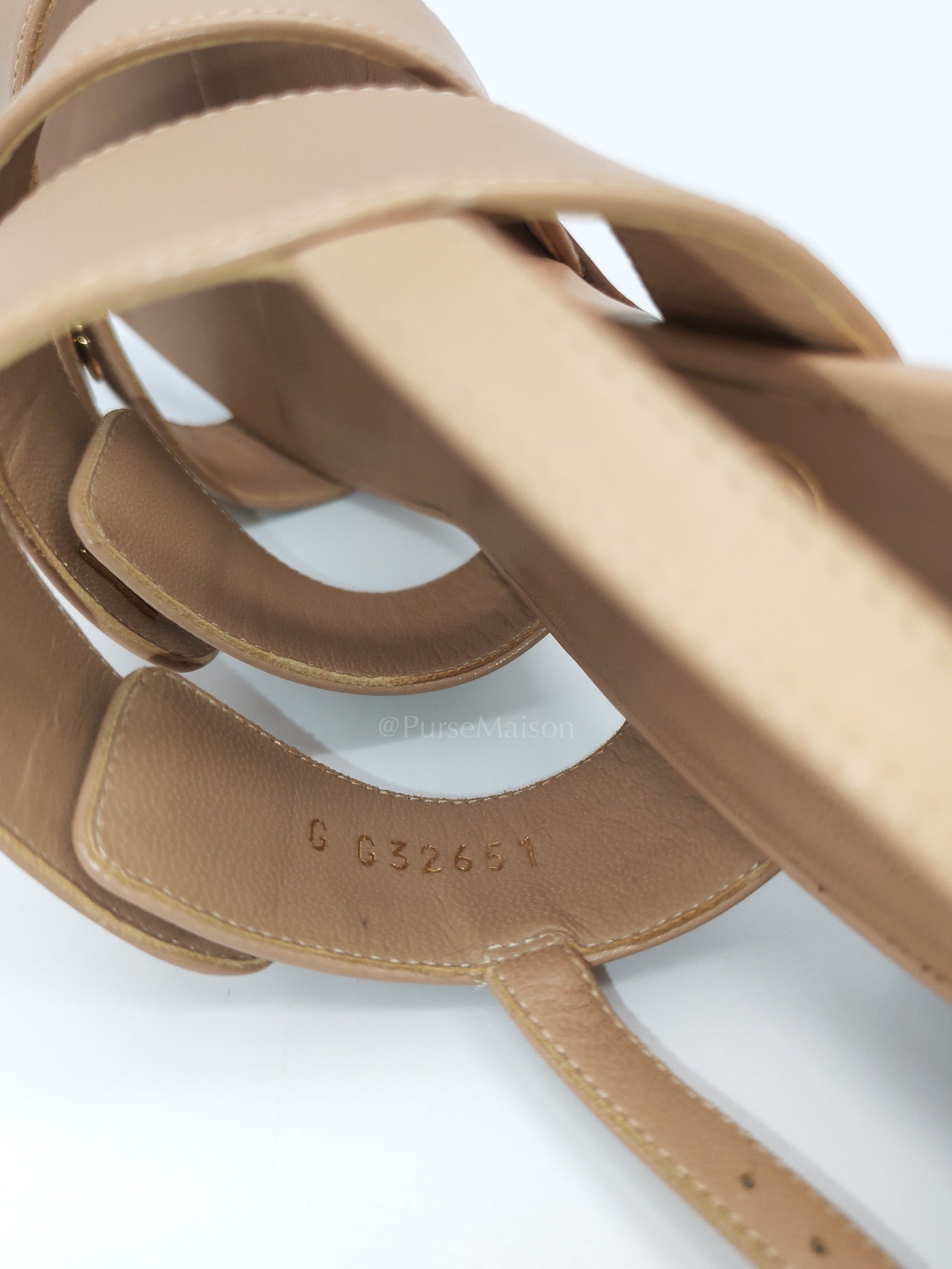 CC Turn Lock Triple Strap Sandals in Beige Calfskin Leather Light Gold Hardware Size 37.5 EU(23.5 cm)
