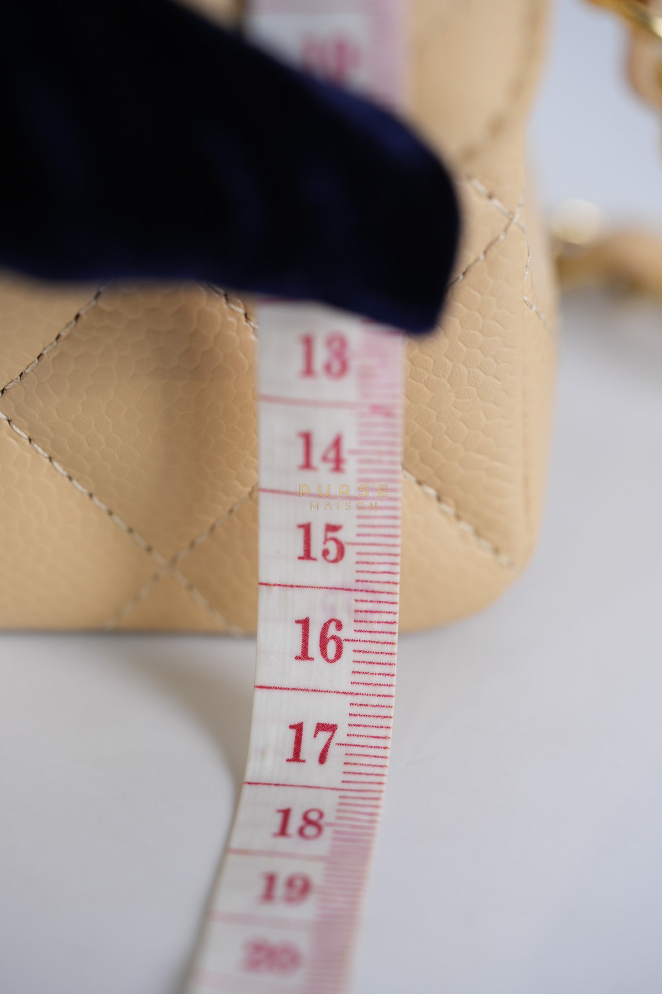 Classic Double Flap Small in Beige Clair Quilted Caviar Leather and Gold Hardware (Microchip)