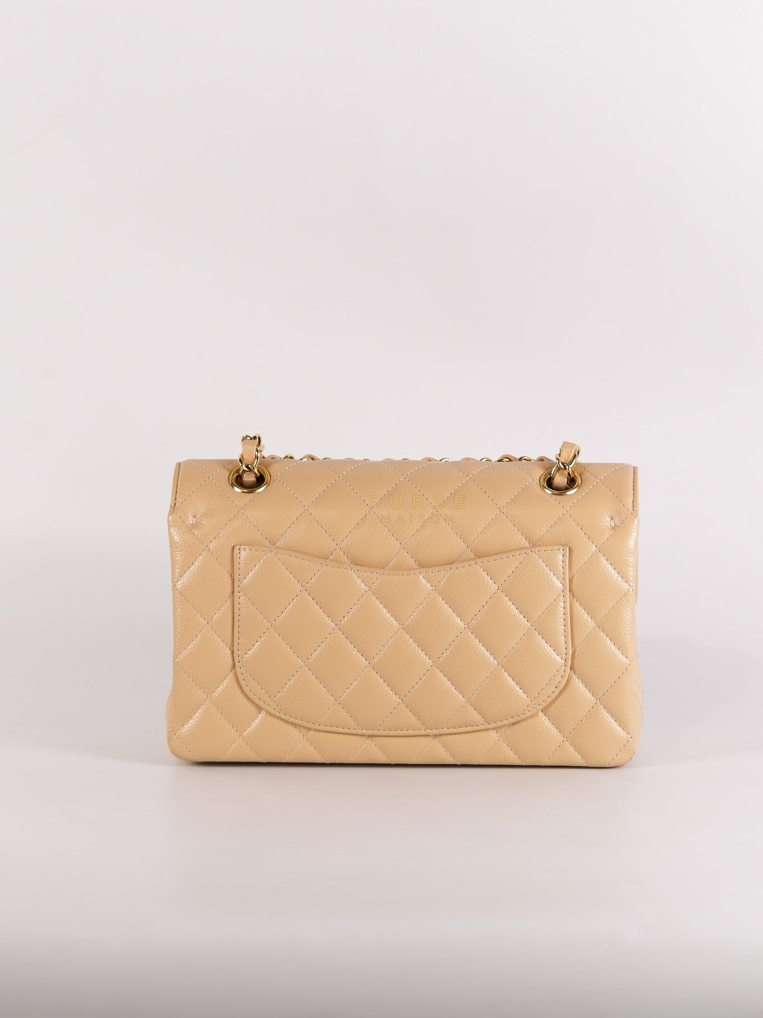 Classic Double Flap Small in Beige Clair Quilted Caviar Leather and Gold Hardware (Microchip)