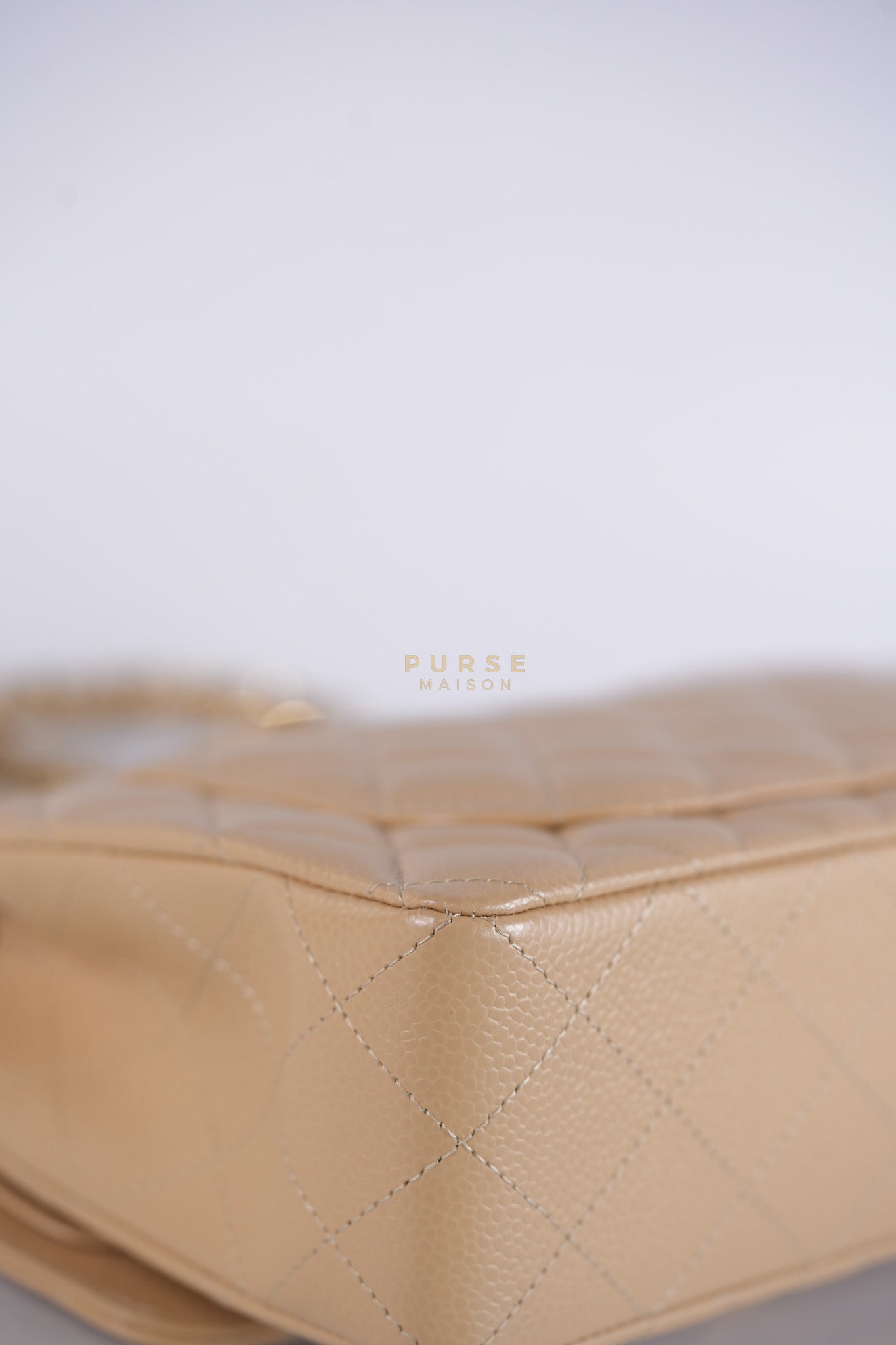 Classic Double Flap Small in Beige Clair Quilted Caviar Leather and Gold Hardware (Microchip)