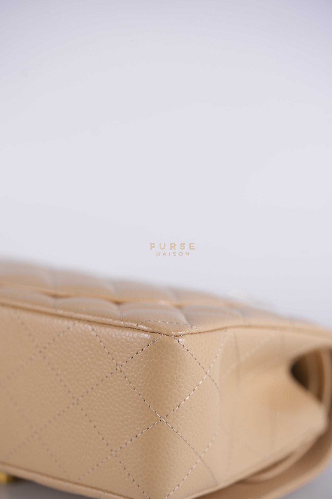Classic Double Flap Small in Beige Clair Quilted Caviar Leather and Gold Hardware (Microchip)