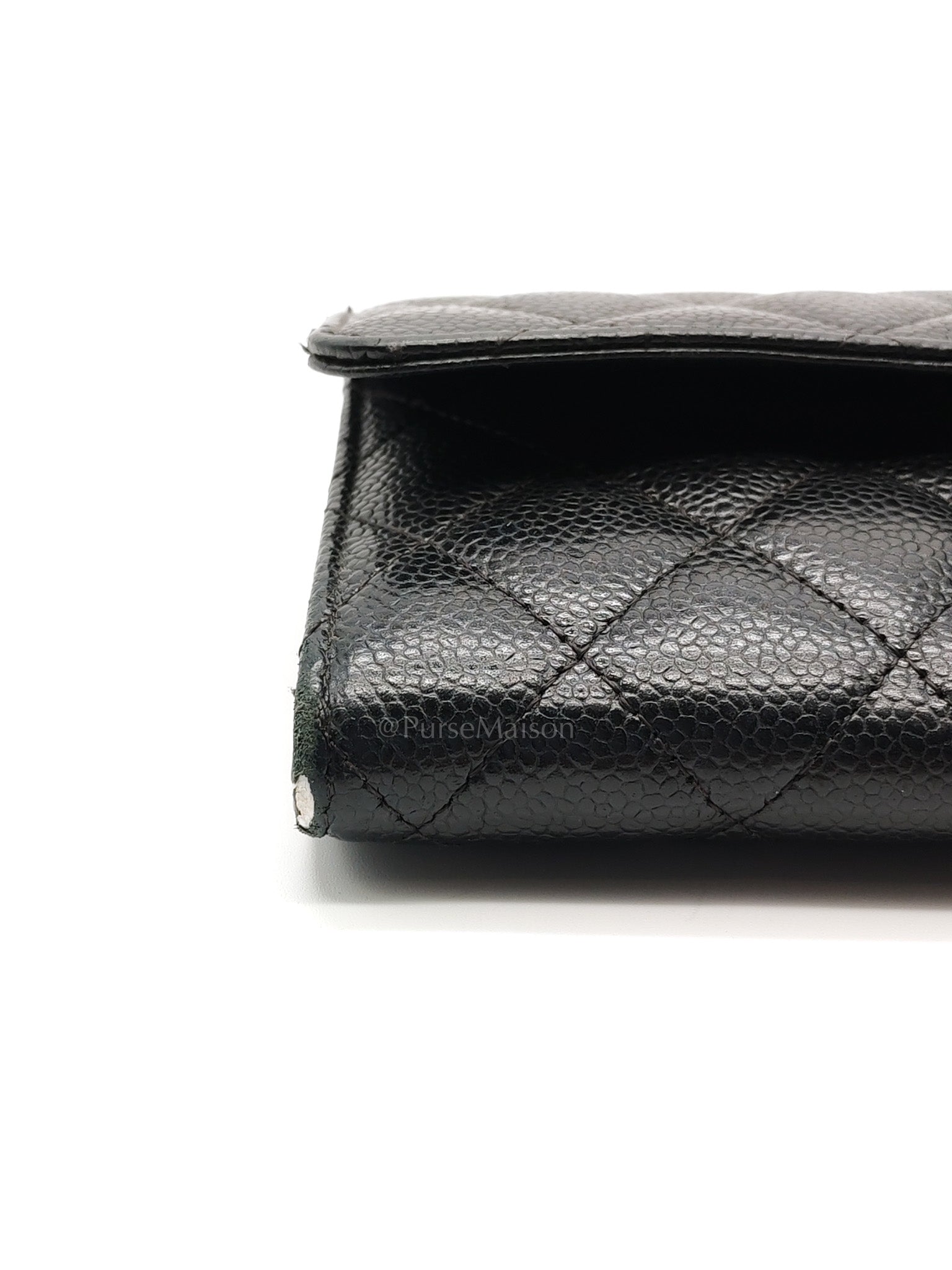 L-Gusset Flap Wallet in Black Quilted Caviar Leather & Gold Hardware Series 24 | Purse Maison Luxury Bags Shop