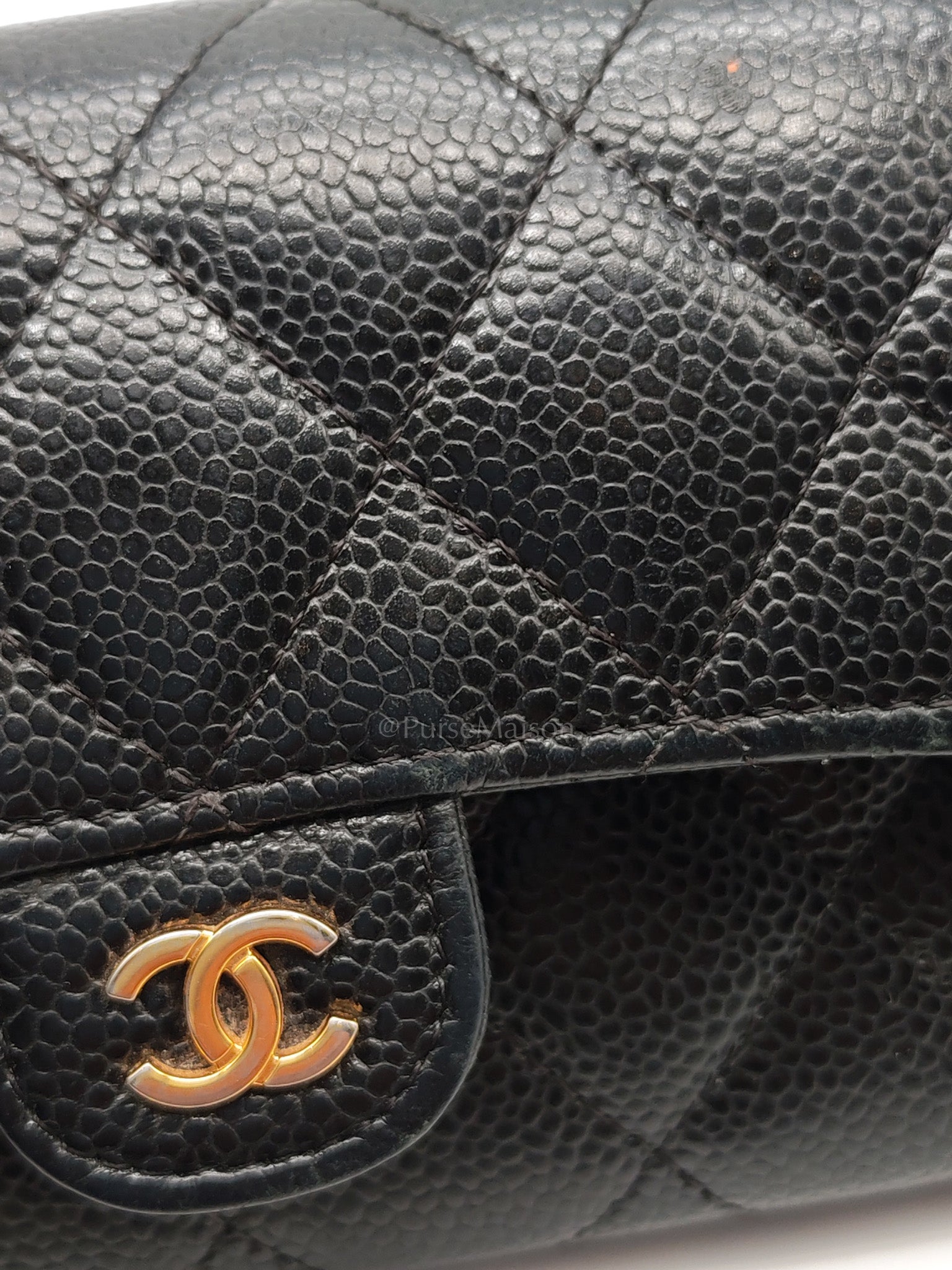 L-Gusset Flap Wallet in Black Quilted Caviar Leather & Gold Hardware Series 24 | Purse Maison Luxury Bags Shop