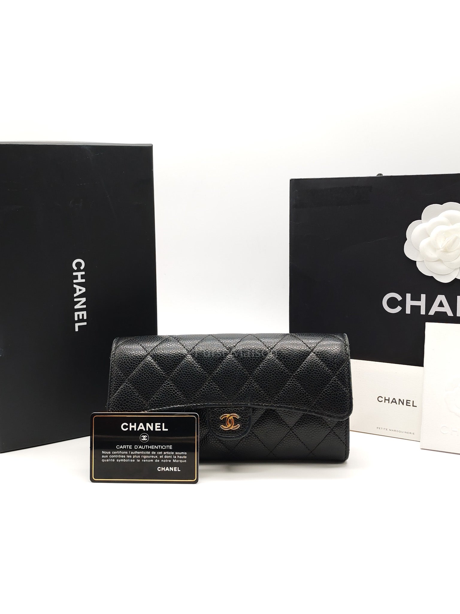 L-Gusset Flap Wallet in Black Quilted Caviar Leather & Gold Hardware Series 24 | Purse Maison Luxury Bags Shop