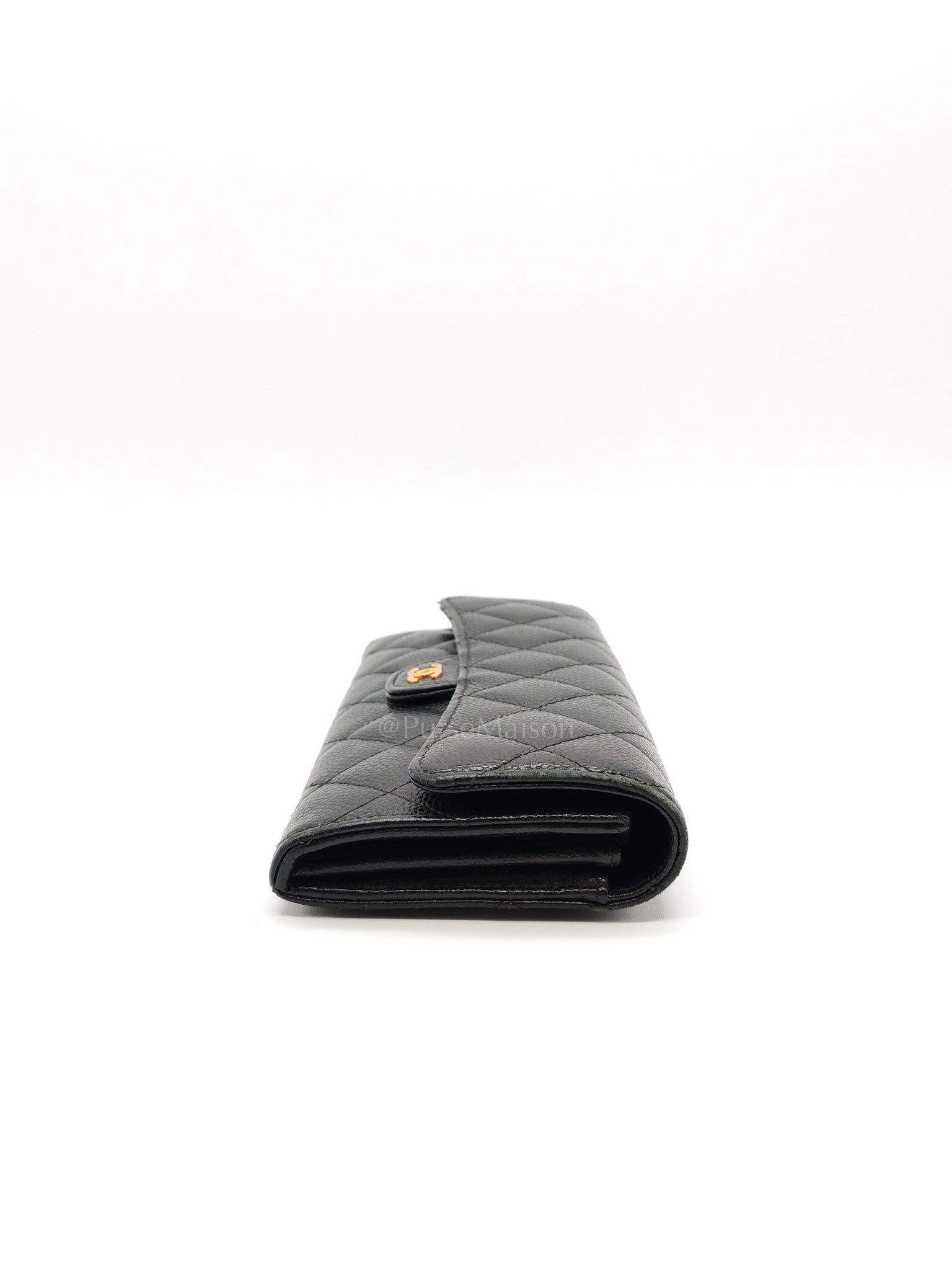 L-Gusset Flap Wallet in Black Quilted Caviar Leather & Gold Hardware Series 24 | Purse Maison Luxury Bags Shop