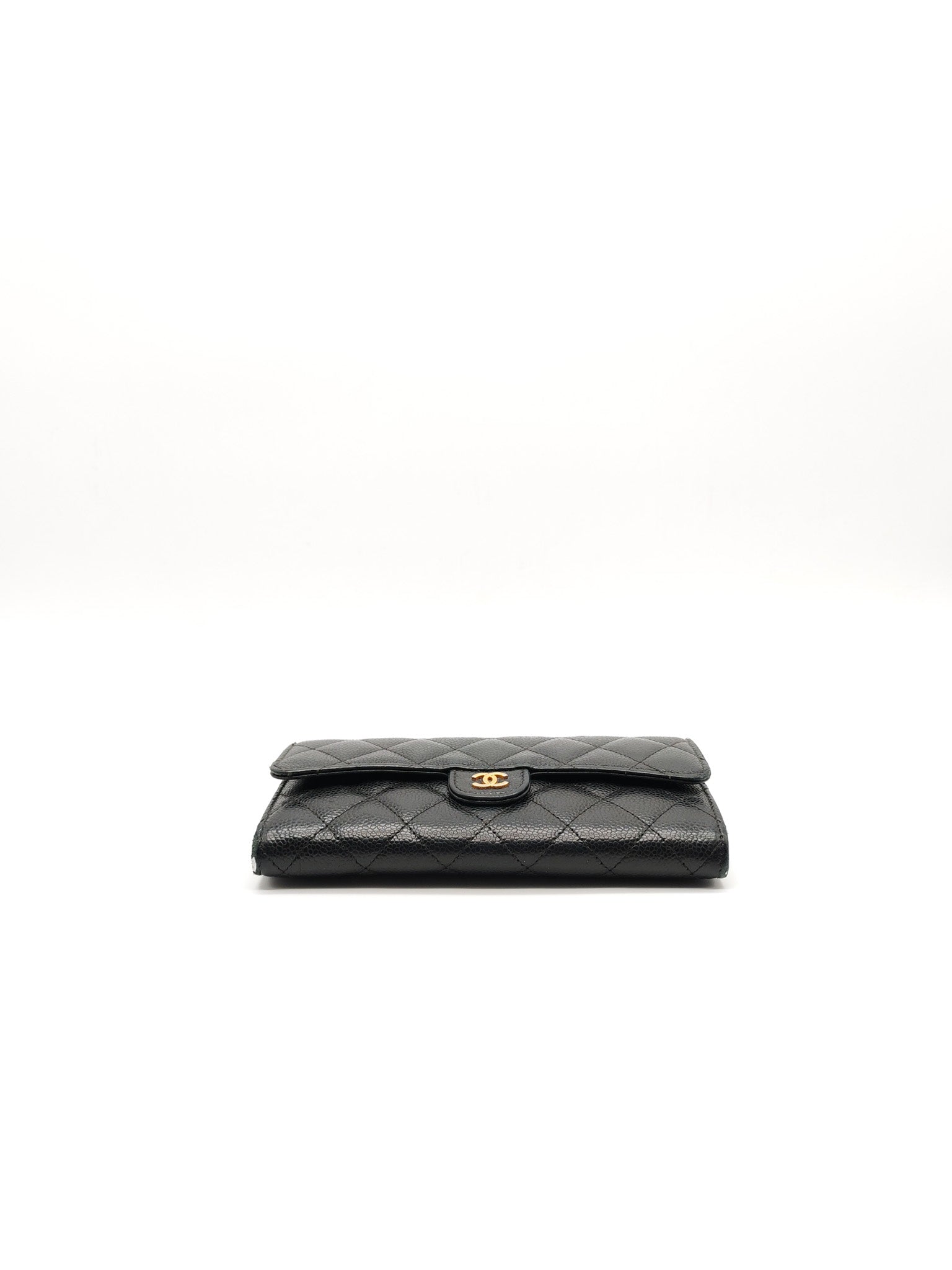L-Gusset Flap Wallet in Black Quilted Caviar Leather & Gold Hardware Series 24 | Purse Maison Luxury Bags Shop