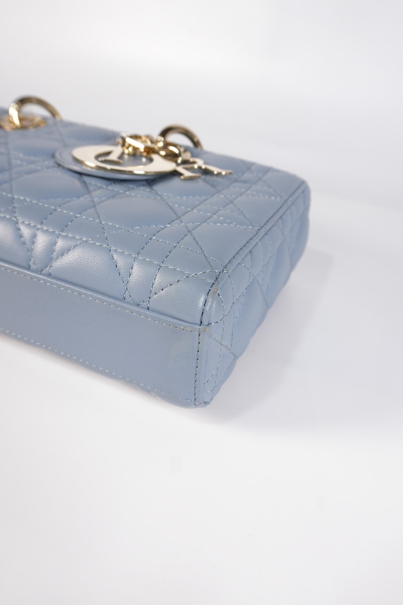Lady D-Joy Medium Blue Cannage Lambskin Leather in Light Gold Hardware | Purse Maison Luxury Bags Shop