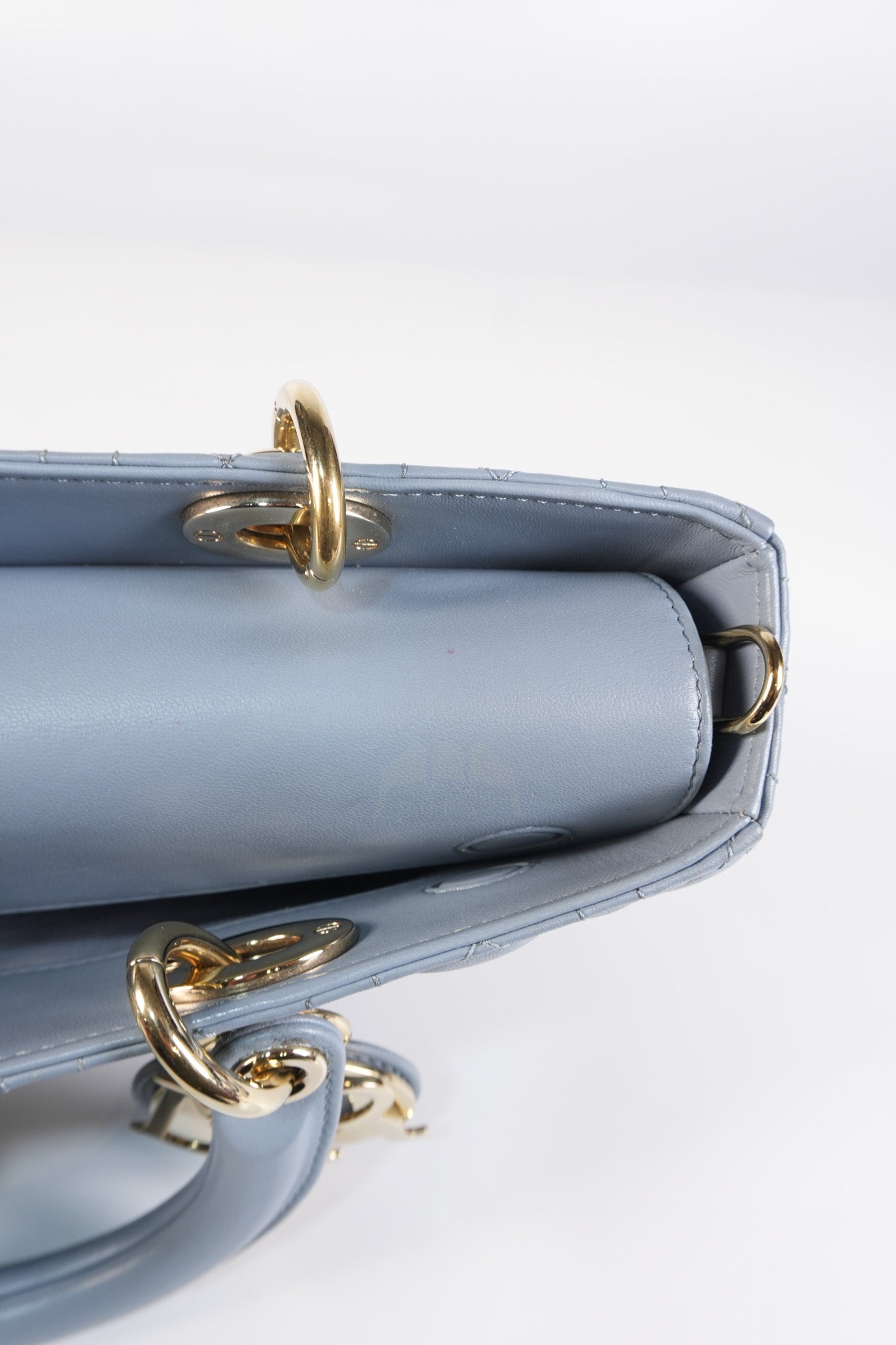 Lady D-Joy Medium Blue Cannage Lambskin Leather in Light Gold Hardware | Purse Maison Luxury Bags Shop