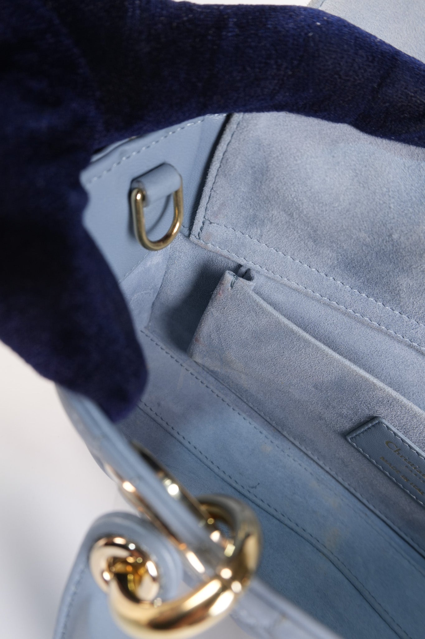 Lady D-Joy Medium Blue Cannage Lambskin Leather in Light Gold Hardware | Purse Maison Luxury Bags Shop