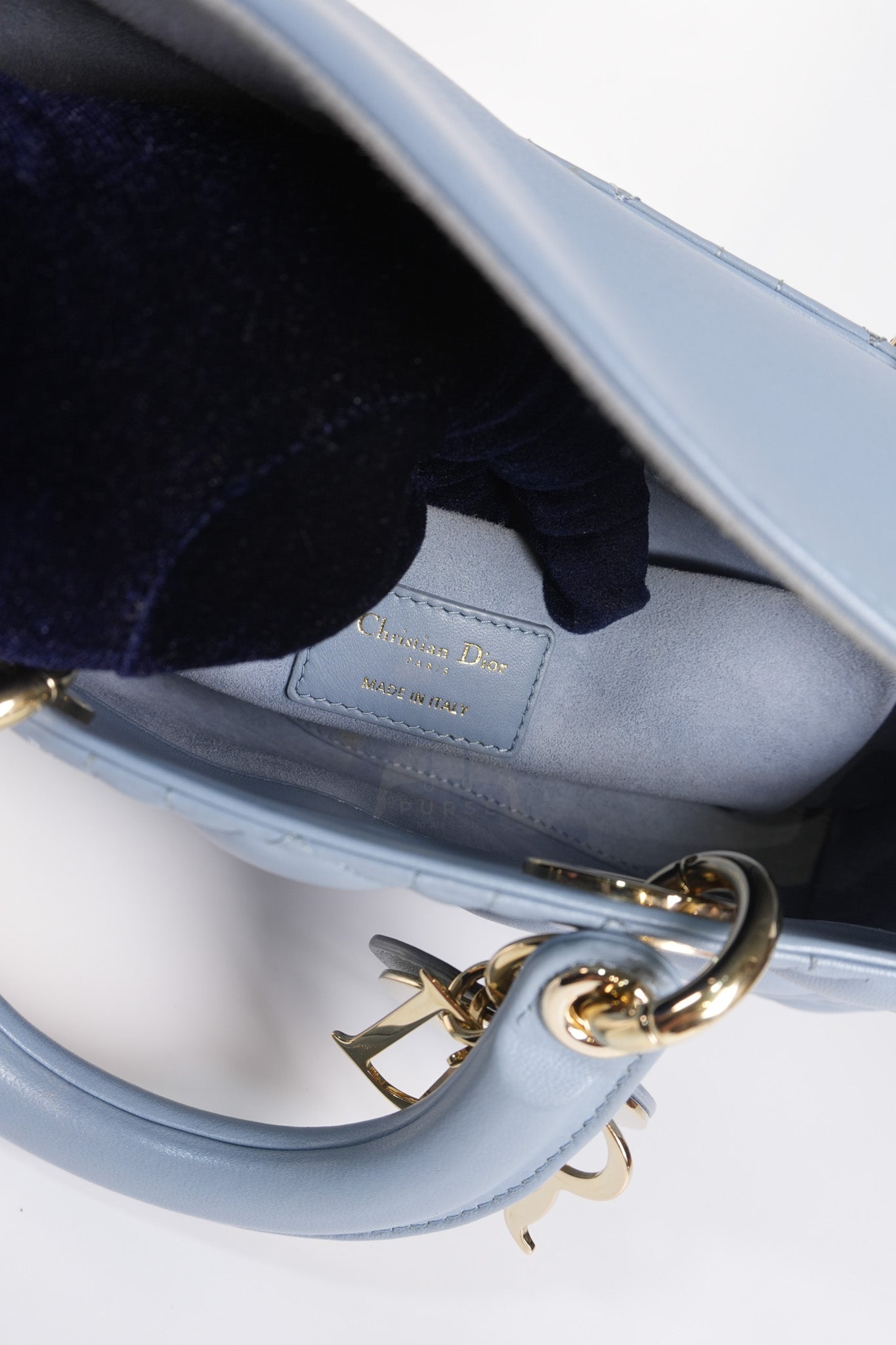 Lady D-Joy Medium Blue Cannage Lambskin Leather in Light Gold Hardware | Purse Maison Luxury Bags Shop