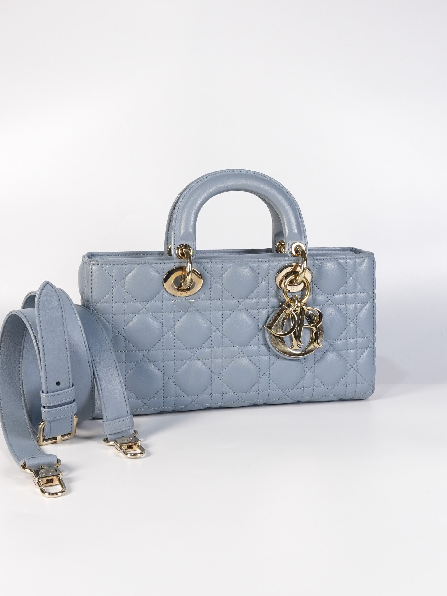 Lady D-Joy Medium Blue Cannage Lambskin Leather in Light Gold Hardware | Purse Maison Luxury Bags Shop