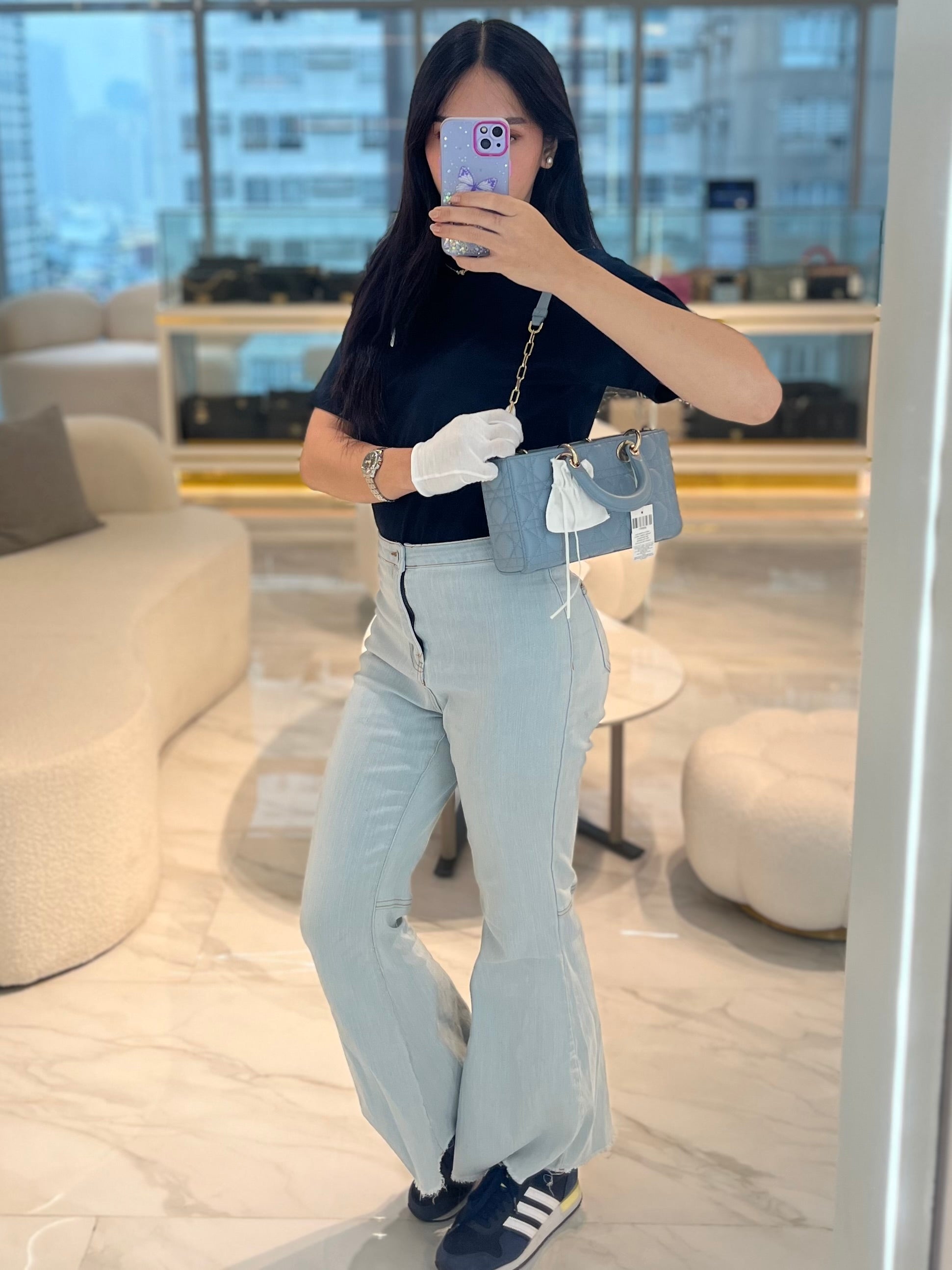 Lady D-Joy Medium Blue Cannage Lambskin Leather in Light Gold Hardware | Purse Maison Luxury Bags Shop