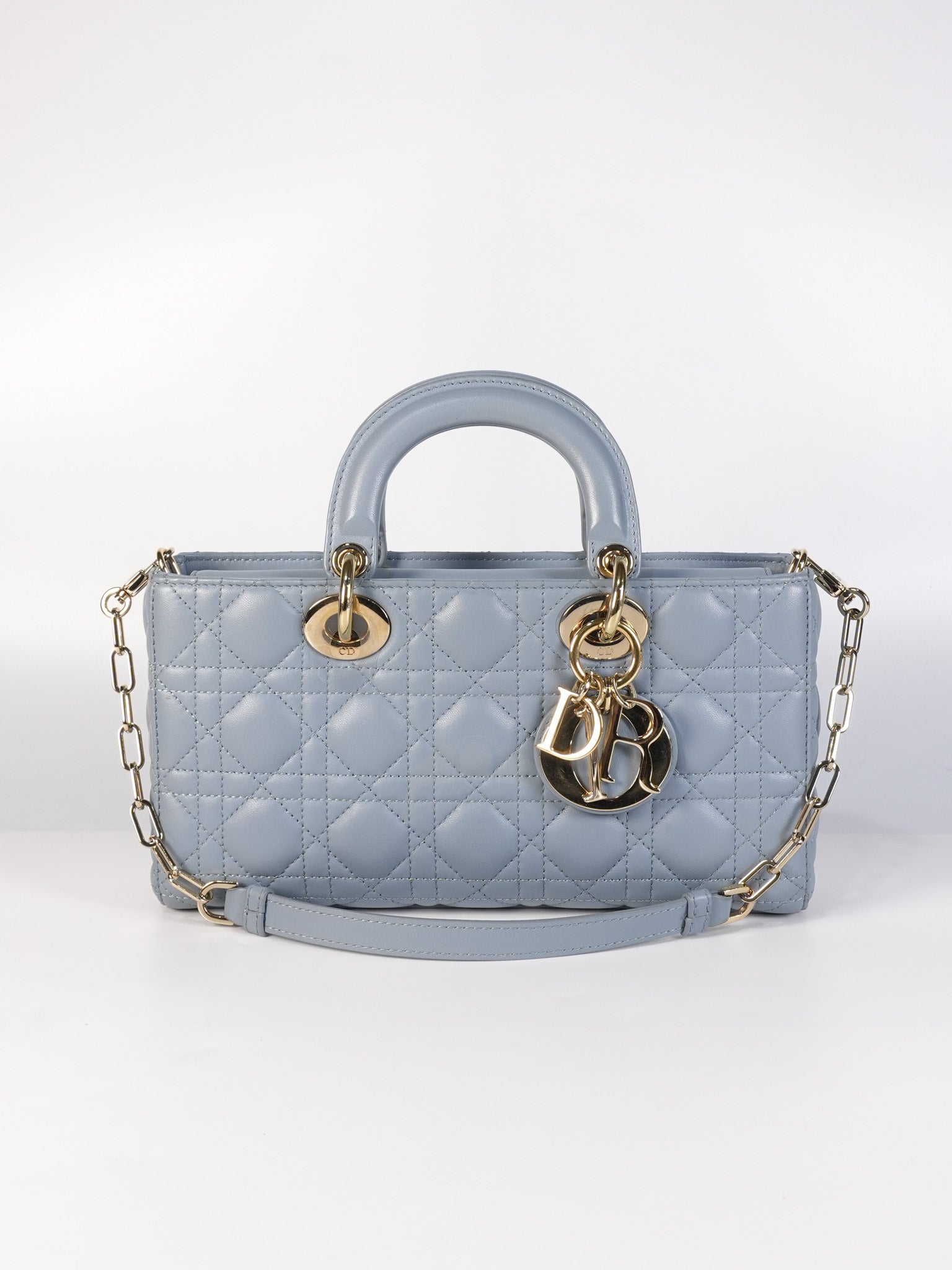 Lady D-Joy Medium Blue Cannage Lambskin Leather in Light Gold Hardware | Purse Maison Luxury Bags Shop