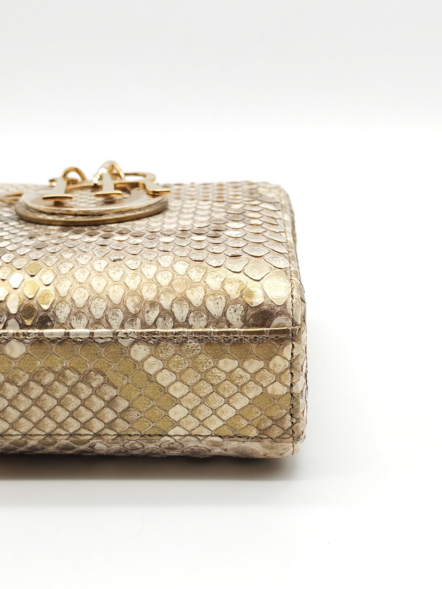 Lady D-Joy Medium in Gold Python Leather & Light Gold Hardware | Purse Maison Luxury Bags Shop