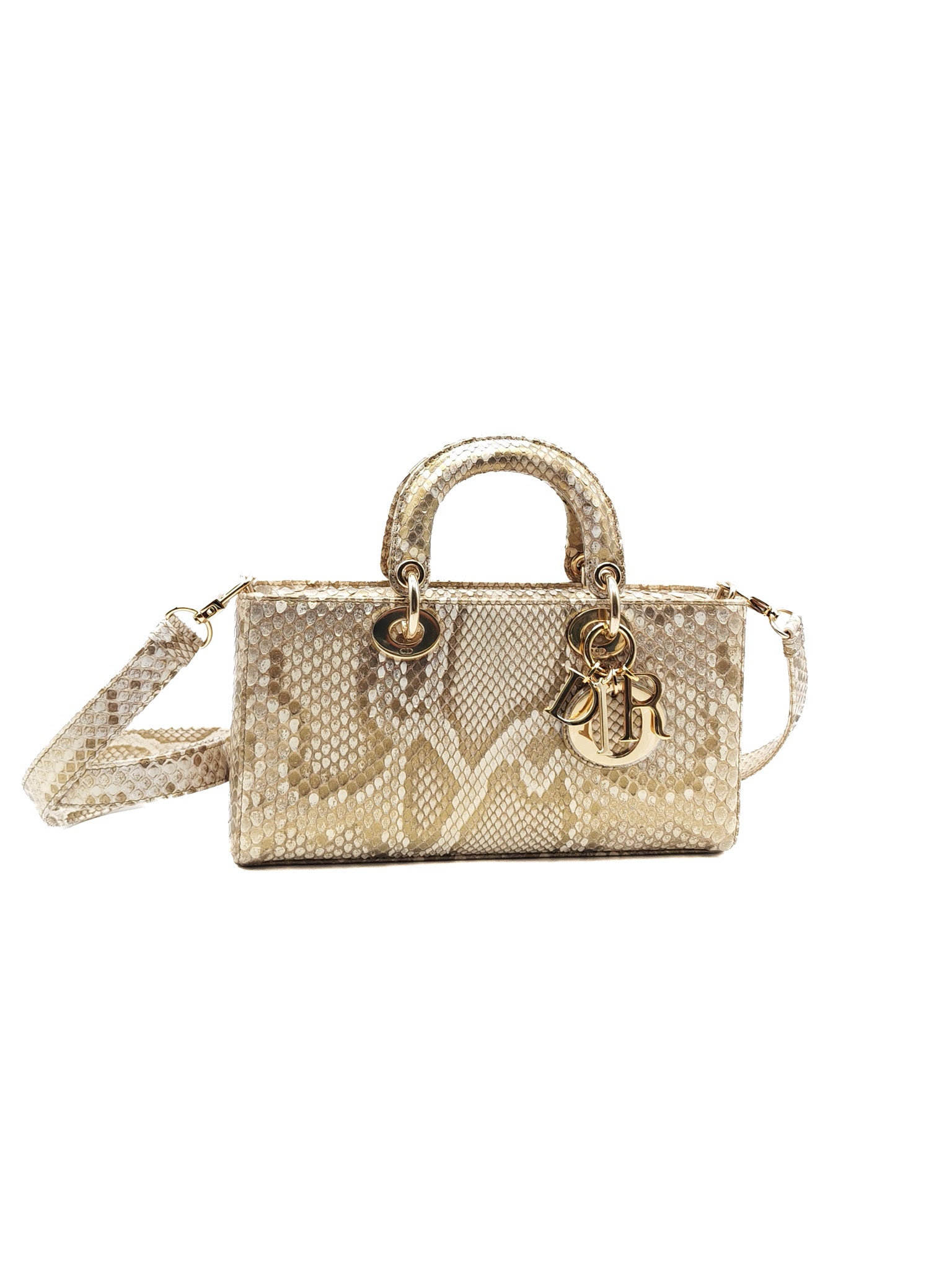 Lady D-Joy Medium in Gold Python Leather & Light Gold Hardware | Purse Maison Luxury Bags Shop