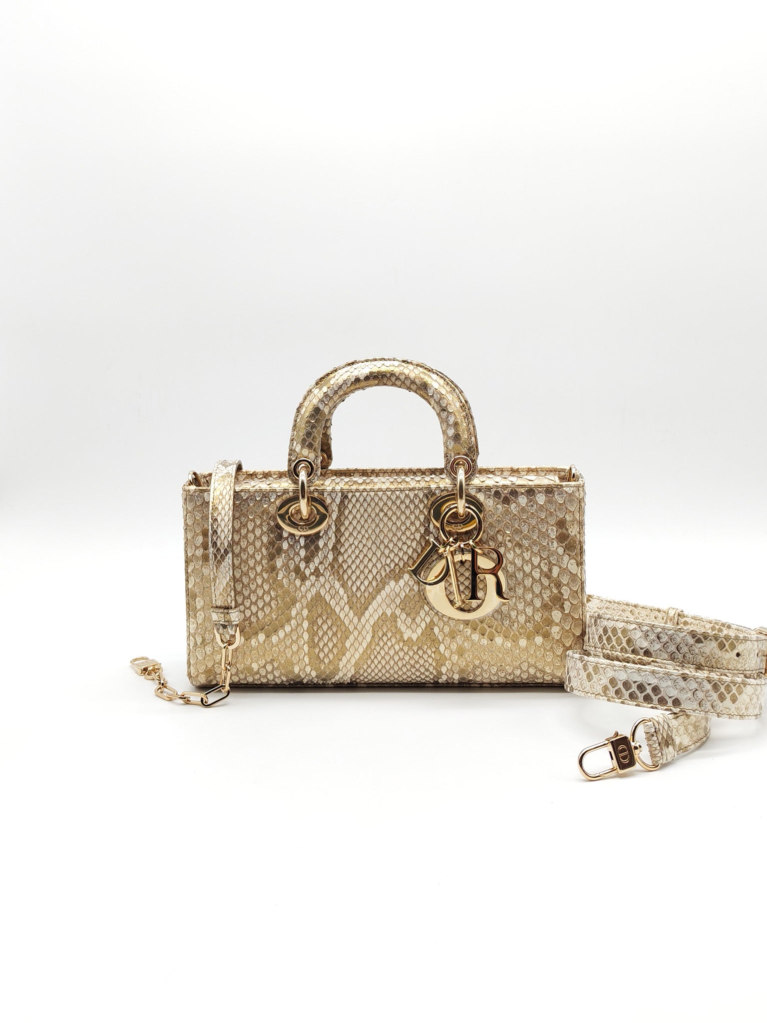 Lady D-Joy Medium in Gold Python Leather & Light Gold Hardware | Purse Maison Luxury Bags Shop