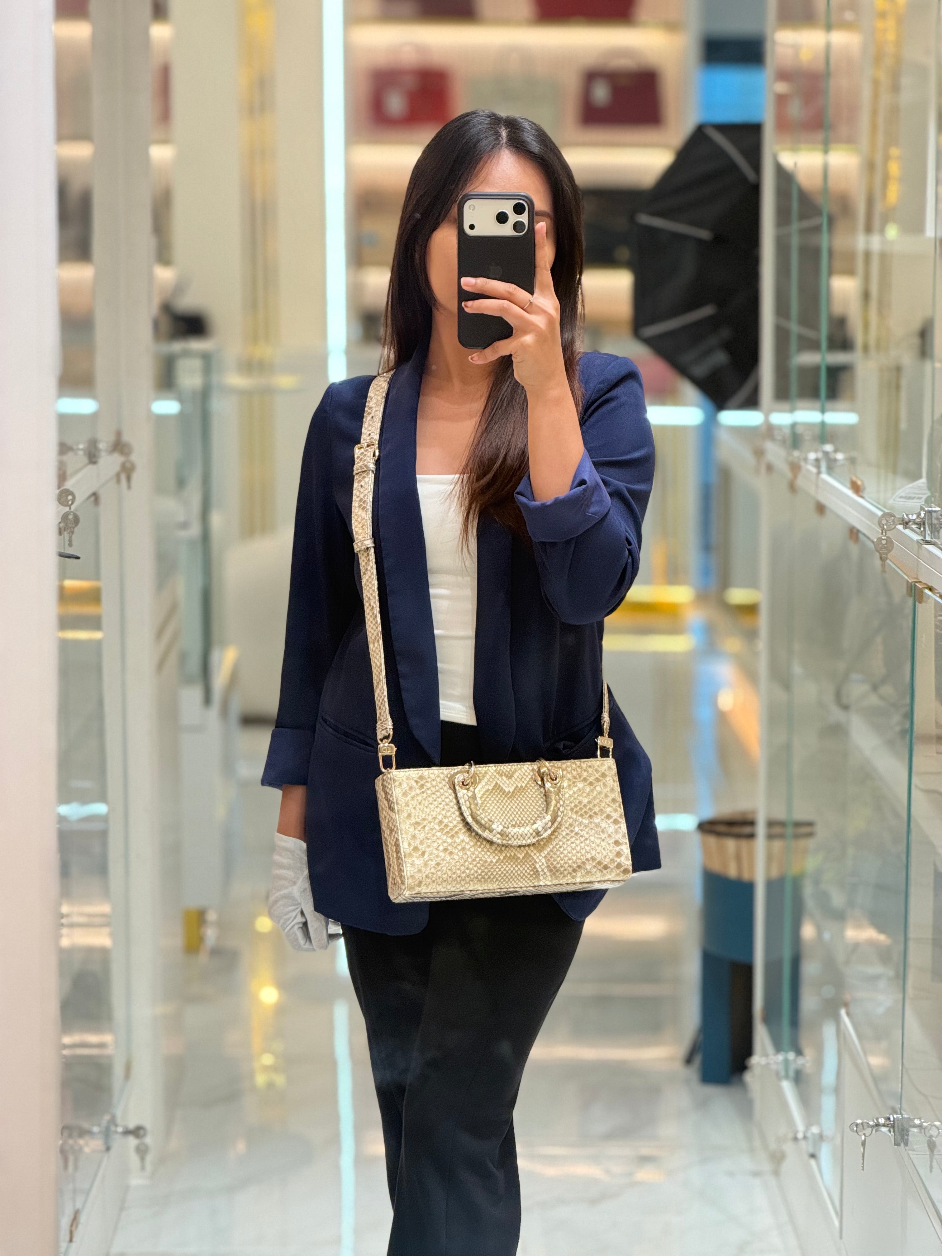 Lady D-Joy Medium in Gold Python Leather & Light Gold Hardware | Purse Maison Luxury Bags Shop