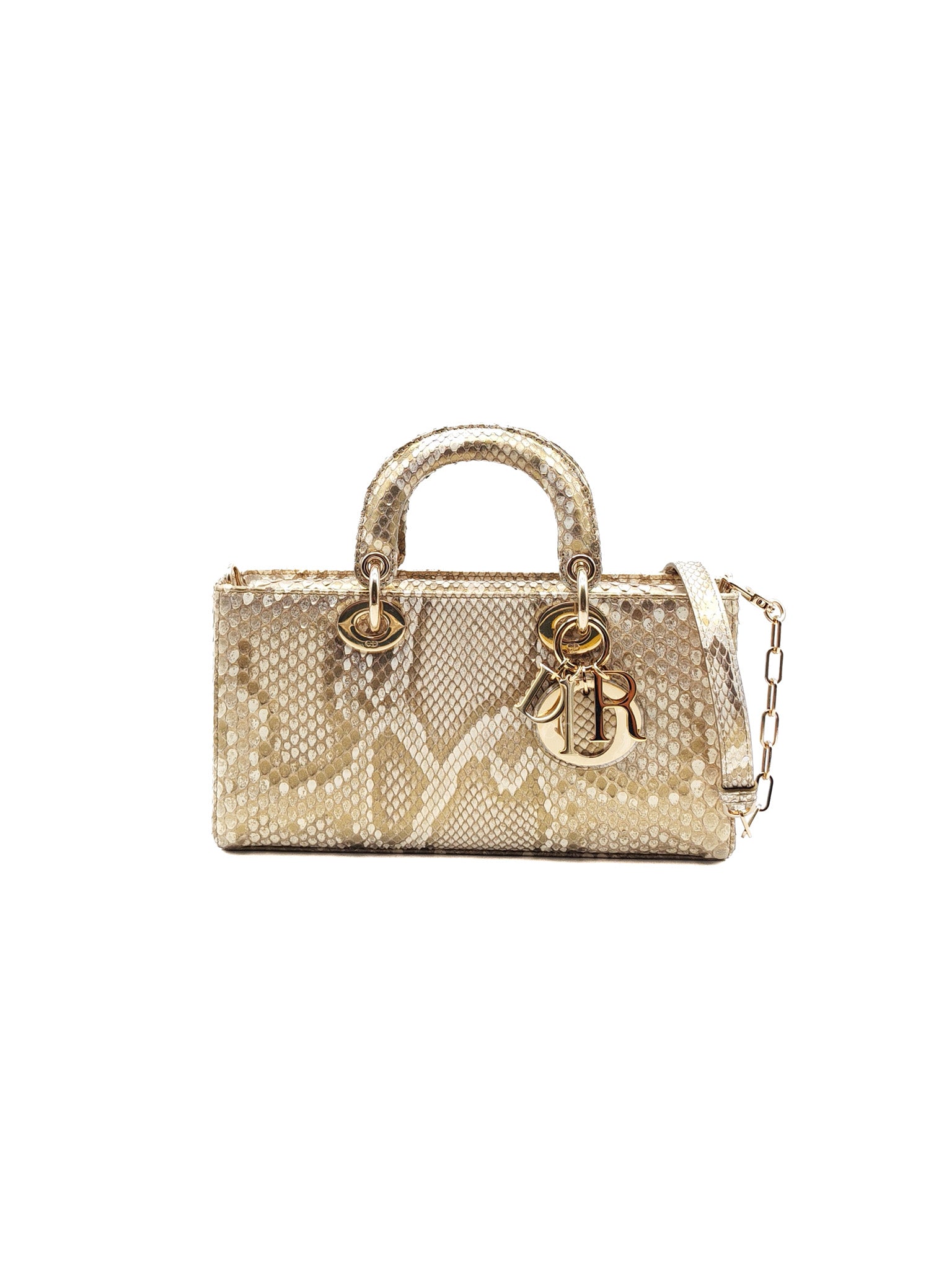 Lady D-Joy Medium in Gold Python Leather & Light Gold Hardware | Purse Maison Luxury Bags Shop