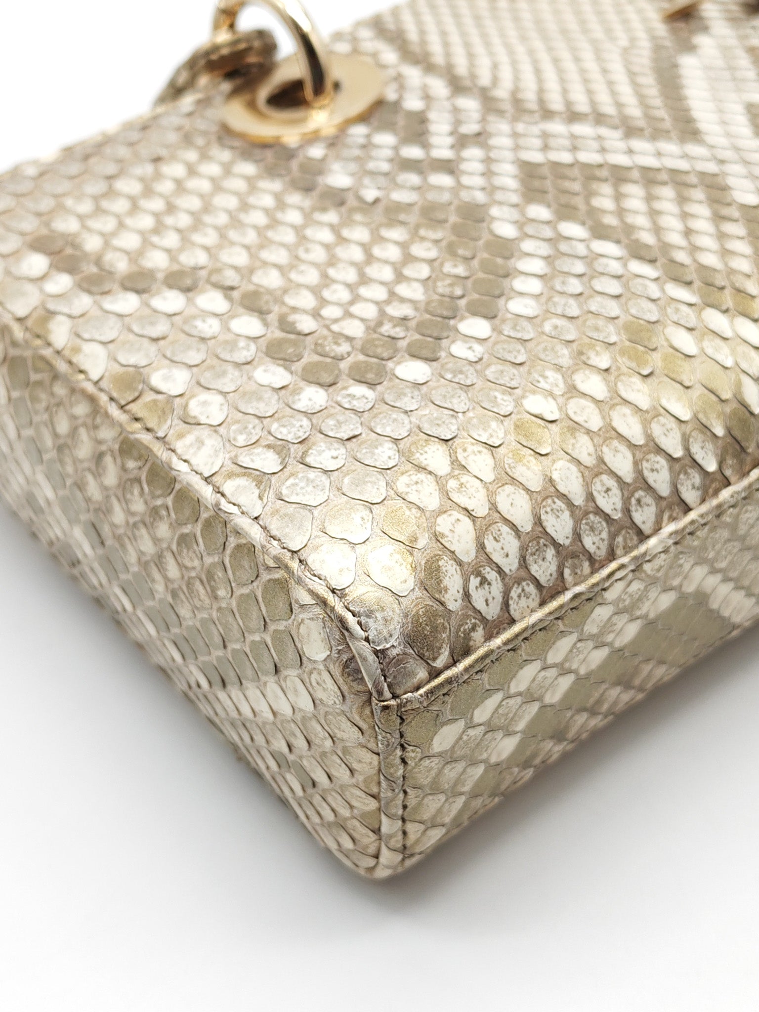 Lady D-Joy Medium in Gold Python Leather & Light Gold Hardware | Purse Maison Luxury Bags Shop