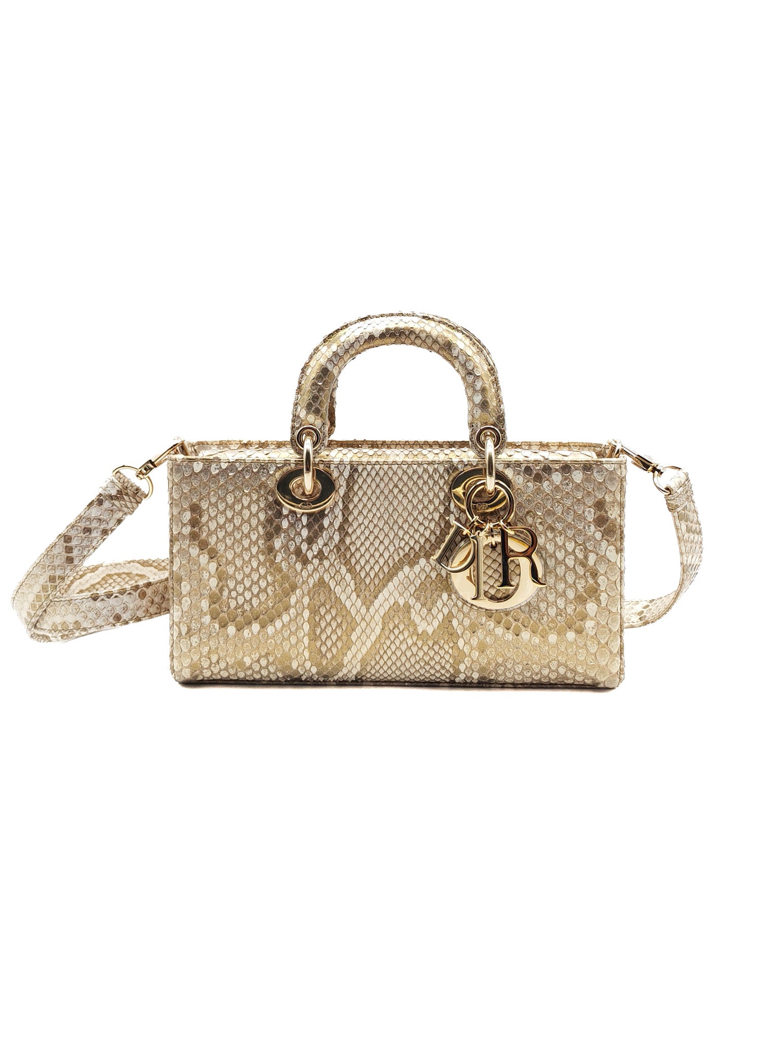 Lady D-Joy Medium in Gold Python Leather & Light Gold Hardware | Purse Maison Luxury Bags Shop
