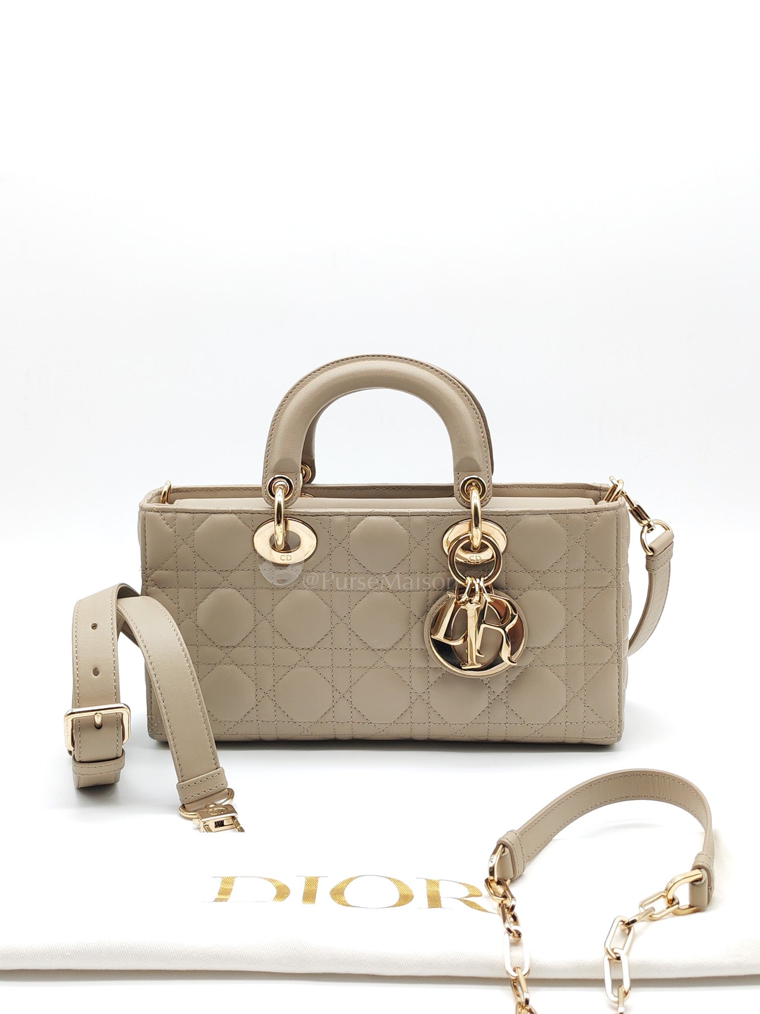 Lady D-Joy Medium in Light Taupe Cannage Lambskin Leather Shoulder Bag | Purse Maison Luxury Bags Shop
