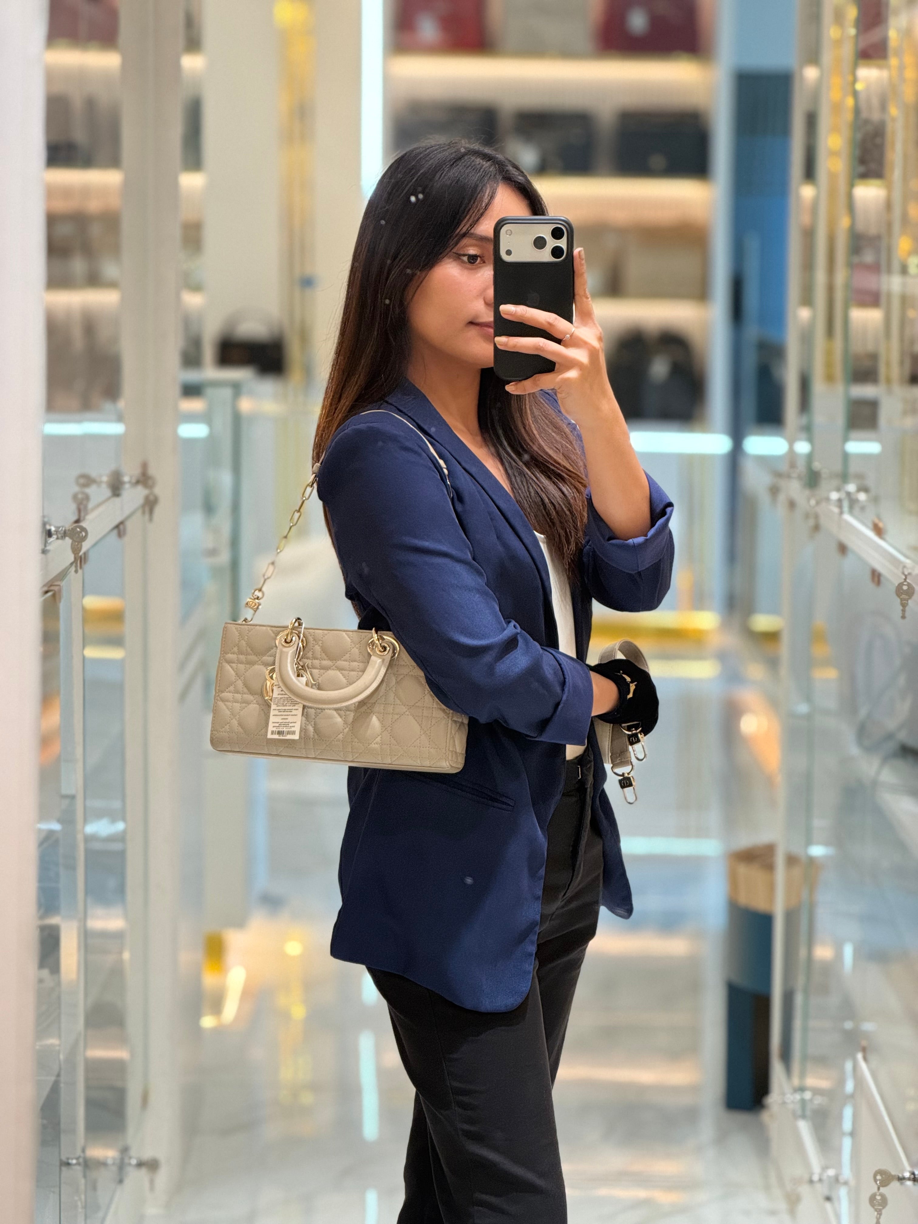 Lady D-Joy Medium in Light Taupe Cannage Lambskin Leather Shoulder Bag | Purse Maison Luxury Bags Shop