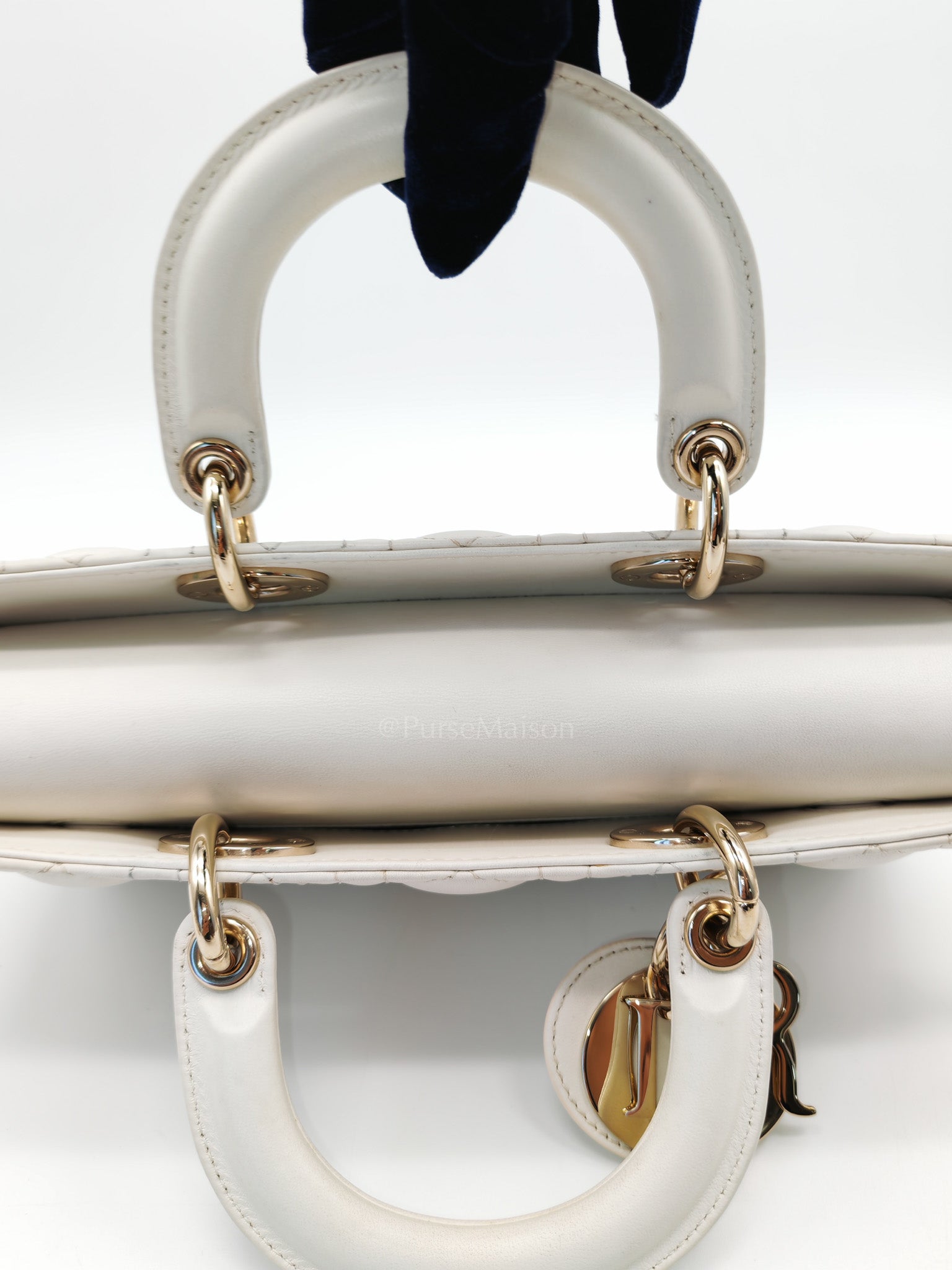Lady D-Joy Medium Off-White Cannage Lambskin Leather in Light Gold Hardware | Purse Maison Luxury Bags Shop