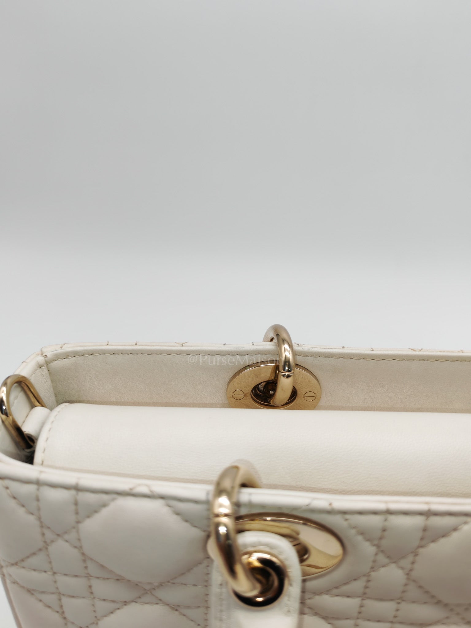 Lady D-Joy Medium Off-White Cannage Lambskin Leather in Light Gold Hardware | Purse Maison Luxury Bags Shop