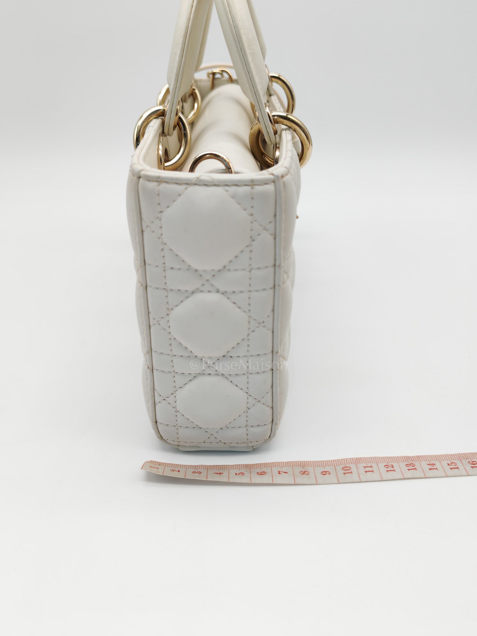 Lady D-Joy Medium Off-White Cannage Lambskin Leather in Light Gold Hardware | Purse Maison Luxury Bags Shop